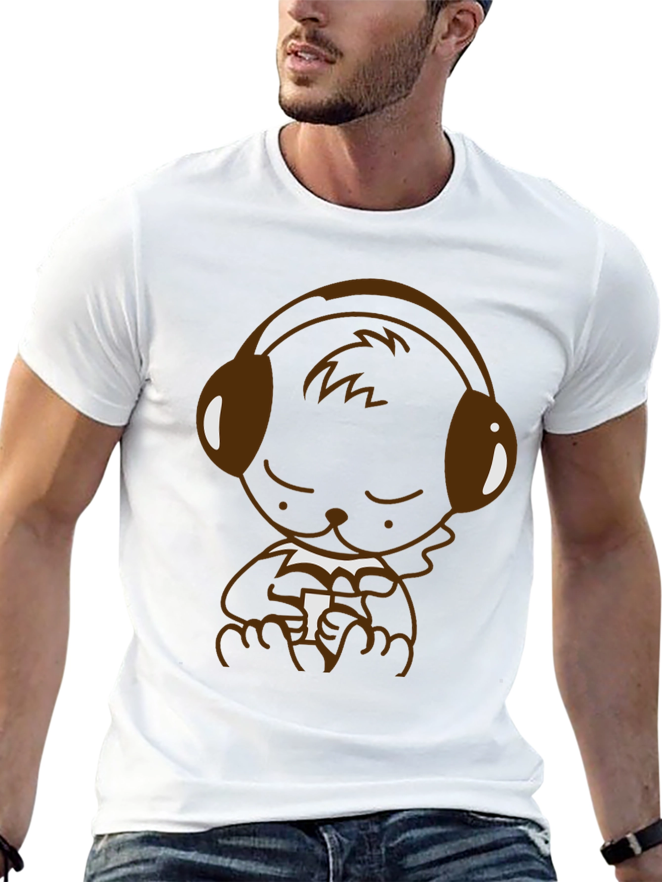 Bear with Headphones Graphic T-Shirt - Black