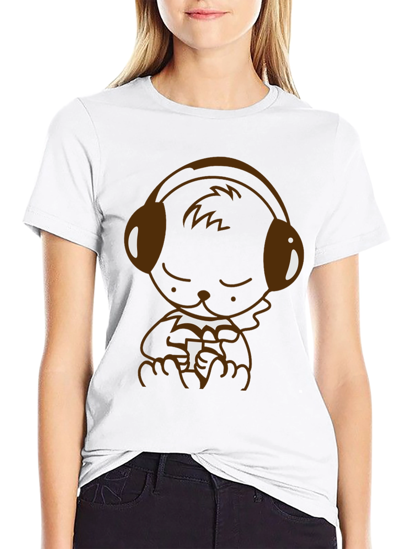 Bear with Headphones Graphic T-Shirt - Black