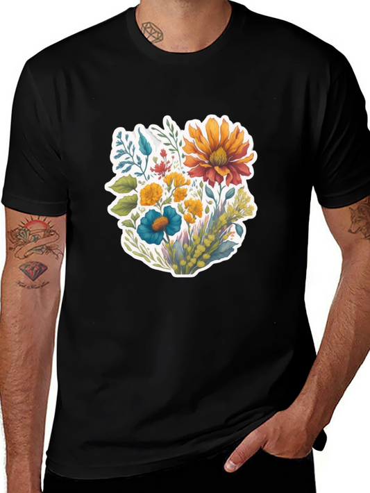 Floral Bouquet Graphic T-Shirt - Black