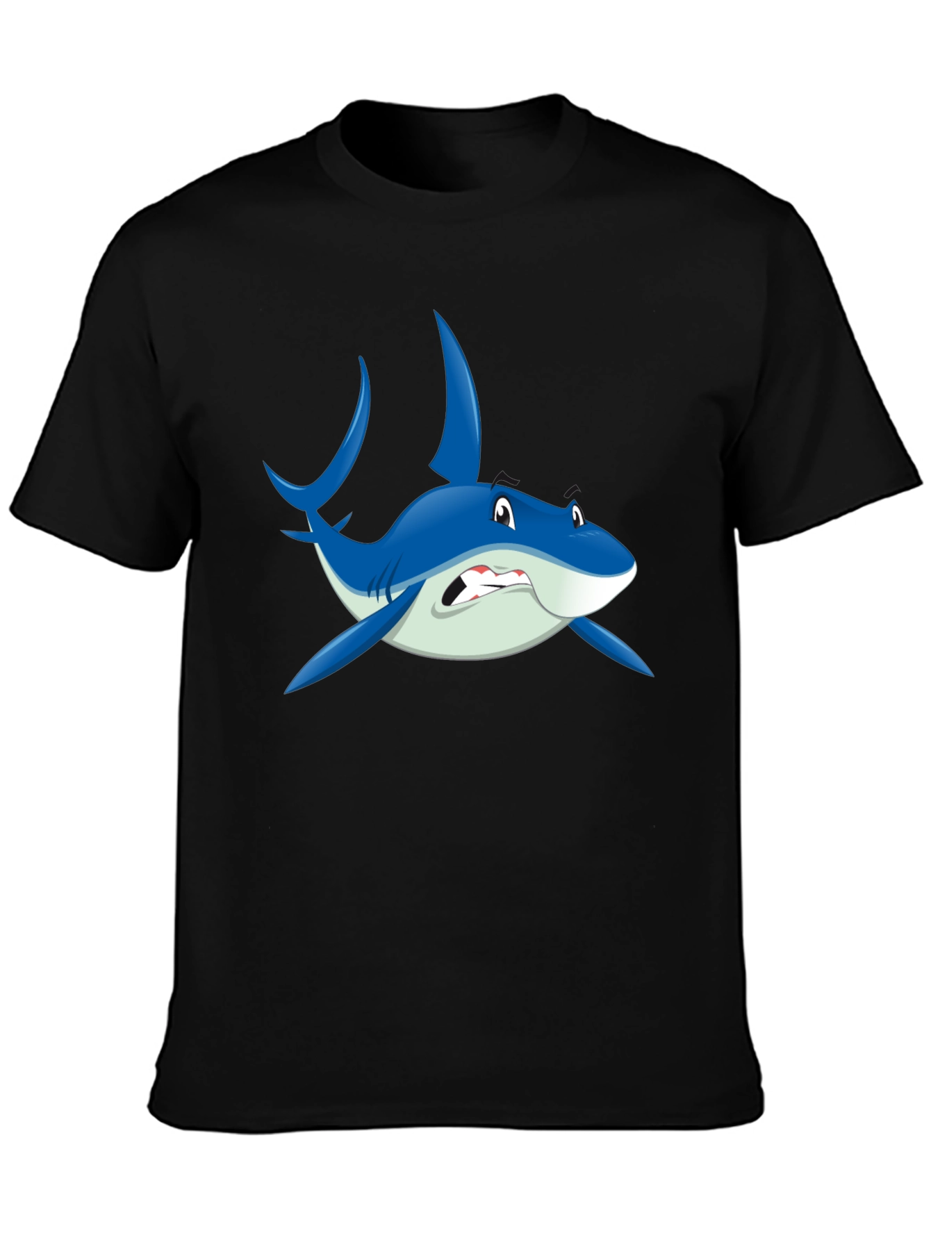 Cartoon Shark Graphic Black T-Shirt