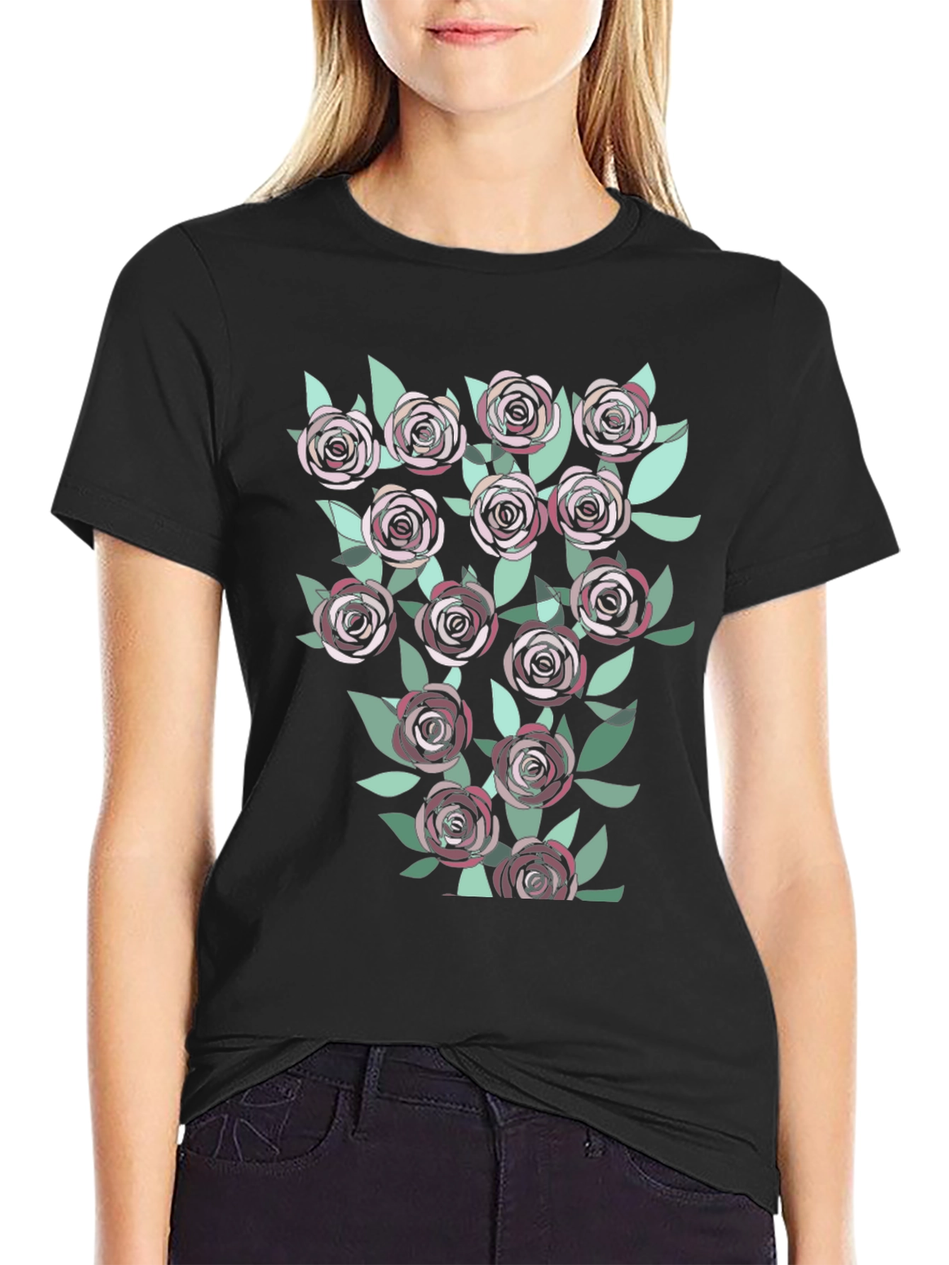 Floral Roses Graphic T-Shirt | Casual Black Tee