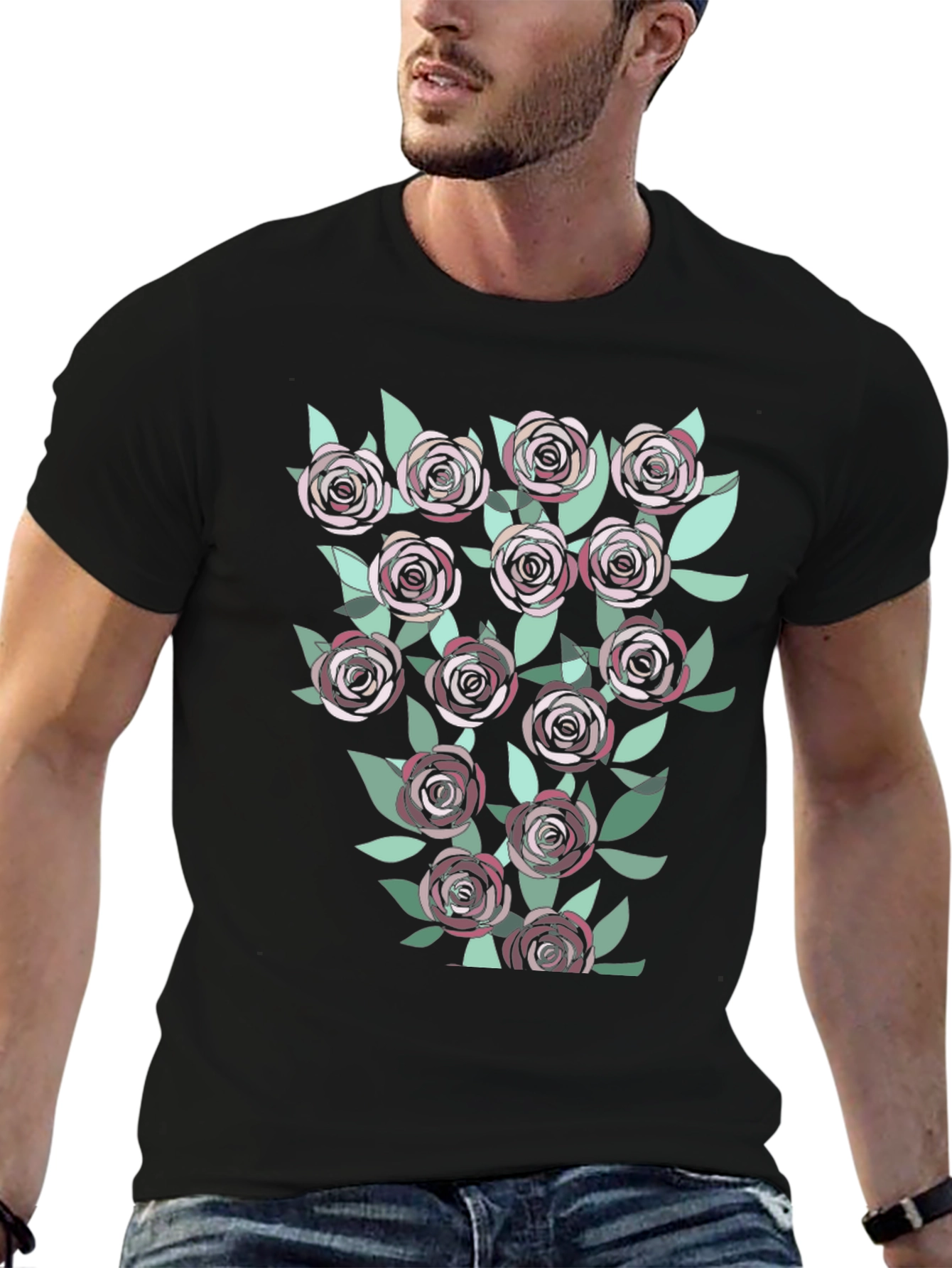 Floral Roses Graphic T-Shirt | Casual Black Tee