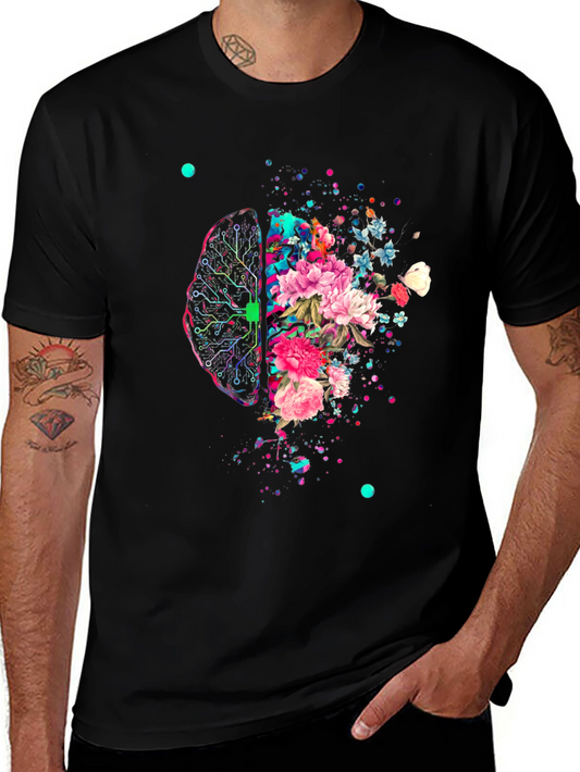 Brain & Flowers Graphic Print T-Shirt