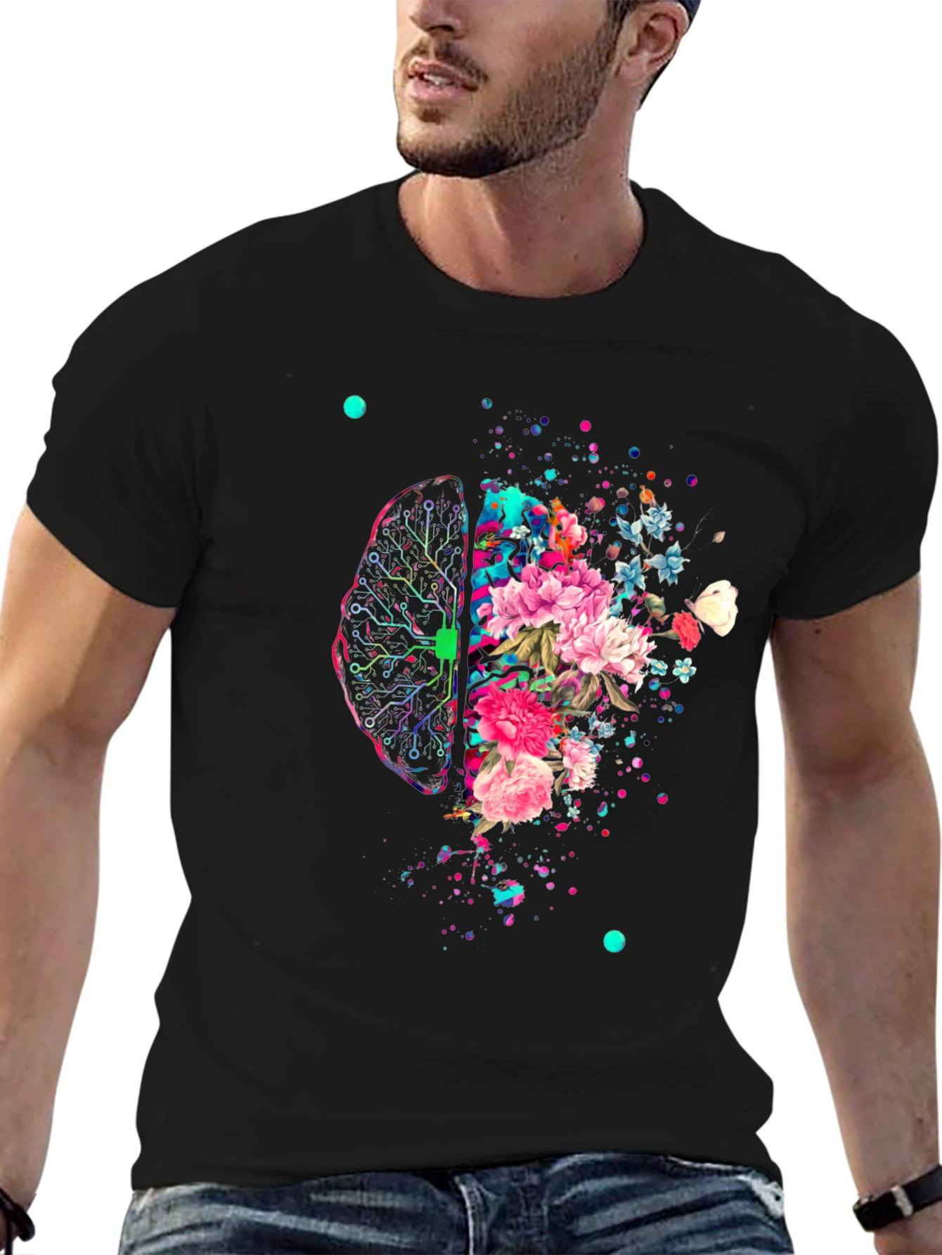 Brain & Flowers Graphic Print T-Shirt