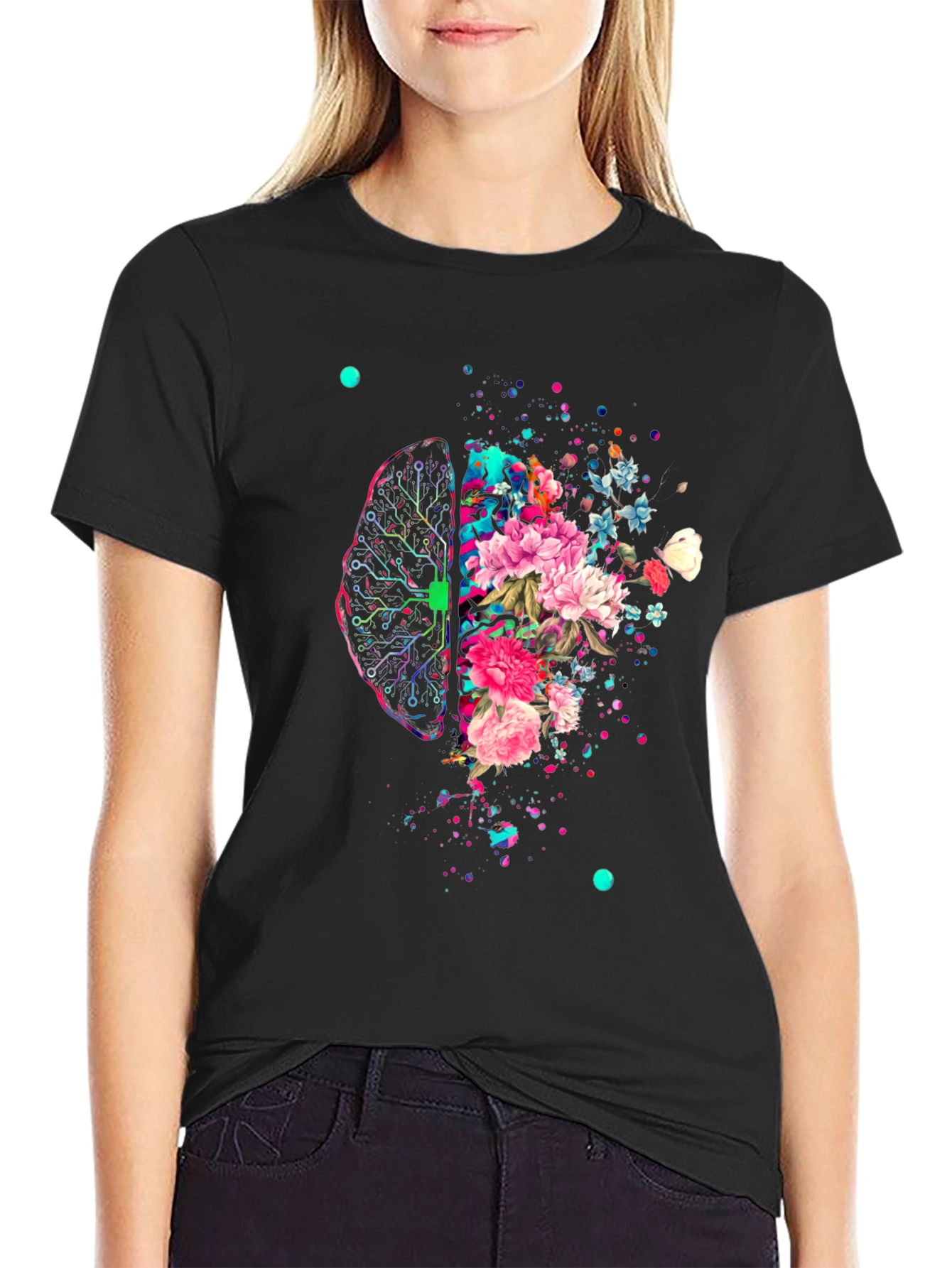 Brain & Flowers Graphic Print T-Shirt