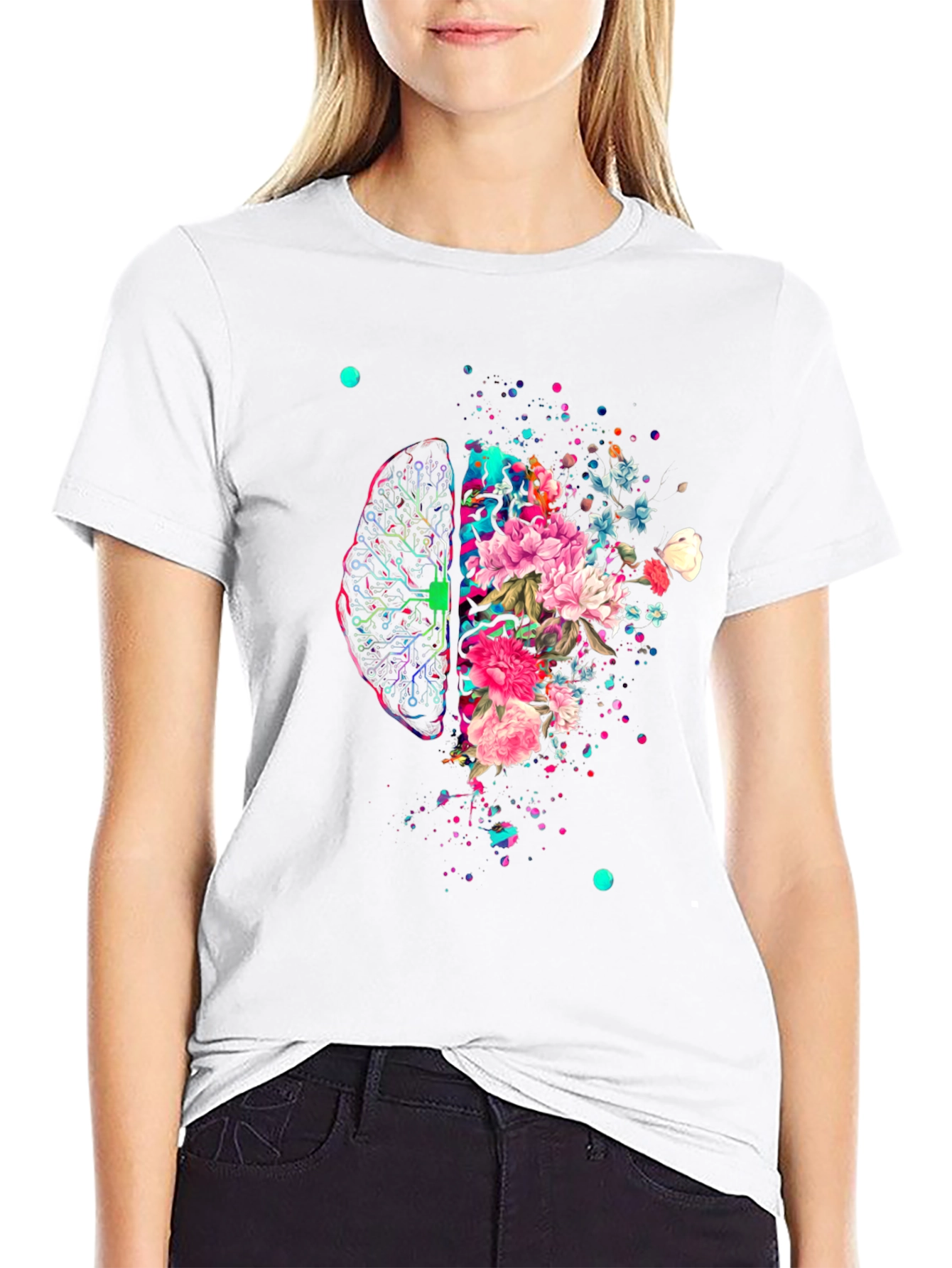 Brain & Flowers Graphic Print T-Shirt