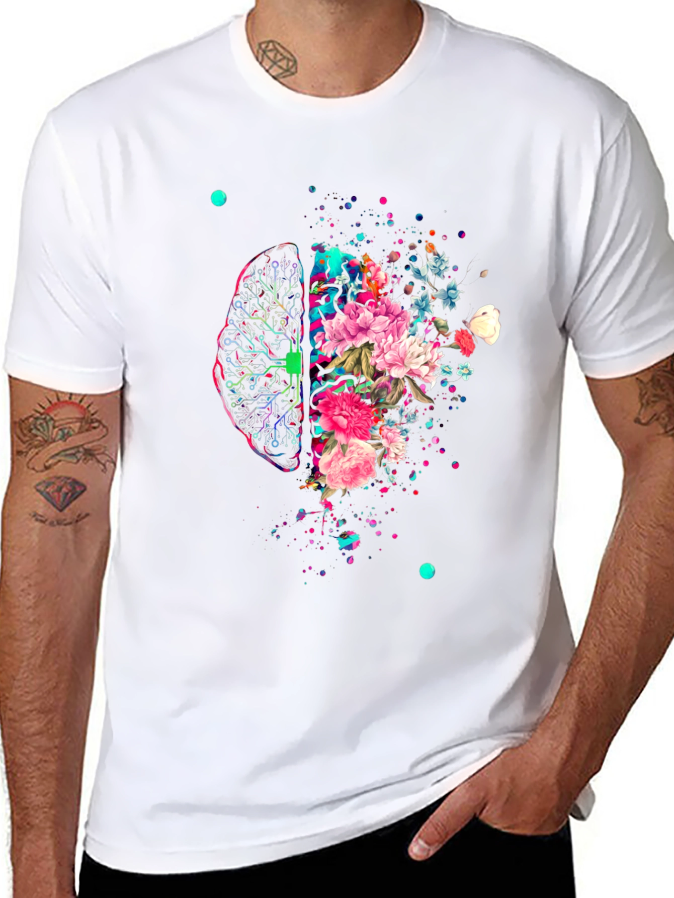 Brain & Flowers Graphic Print T-Shirt