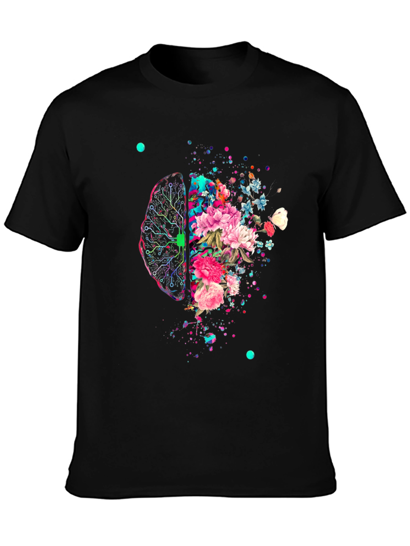 Brain & Flowers Graphic Print T-Shirt