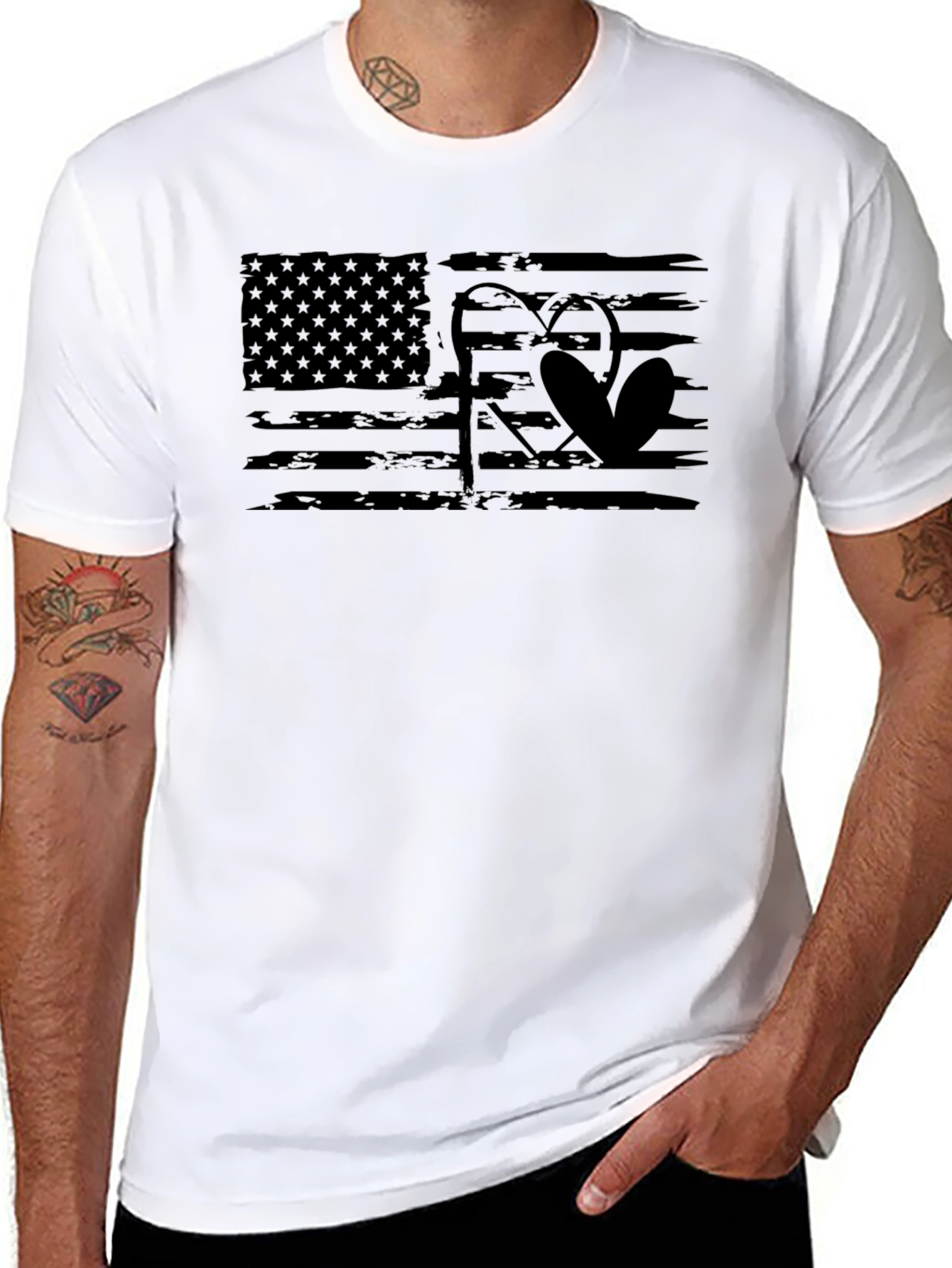 Fishing American Flag Black T-Shirt