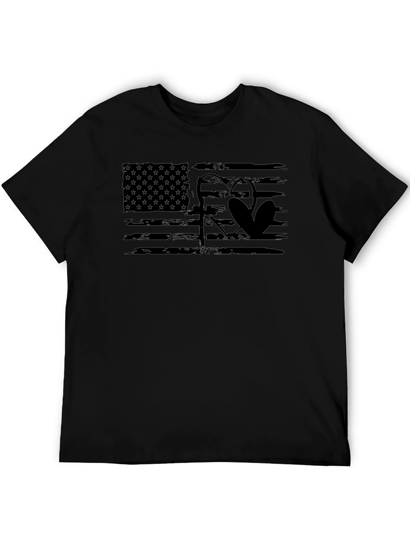 Fishing American Flag Black T-Shirt