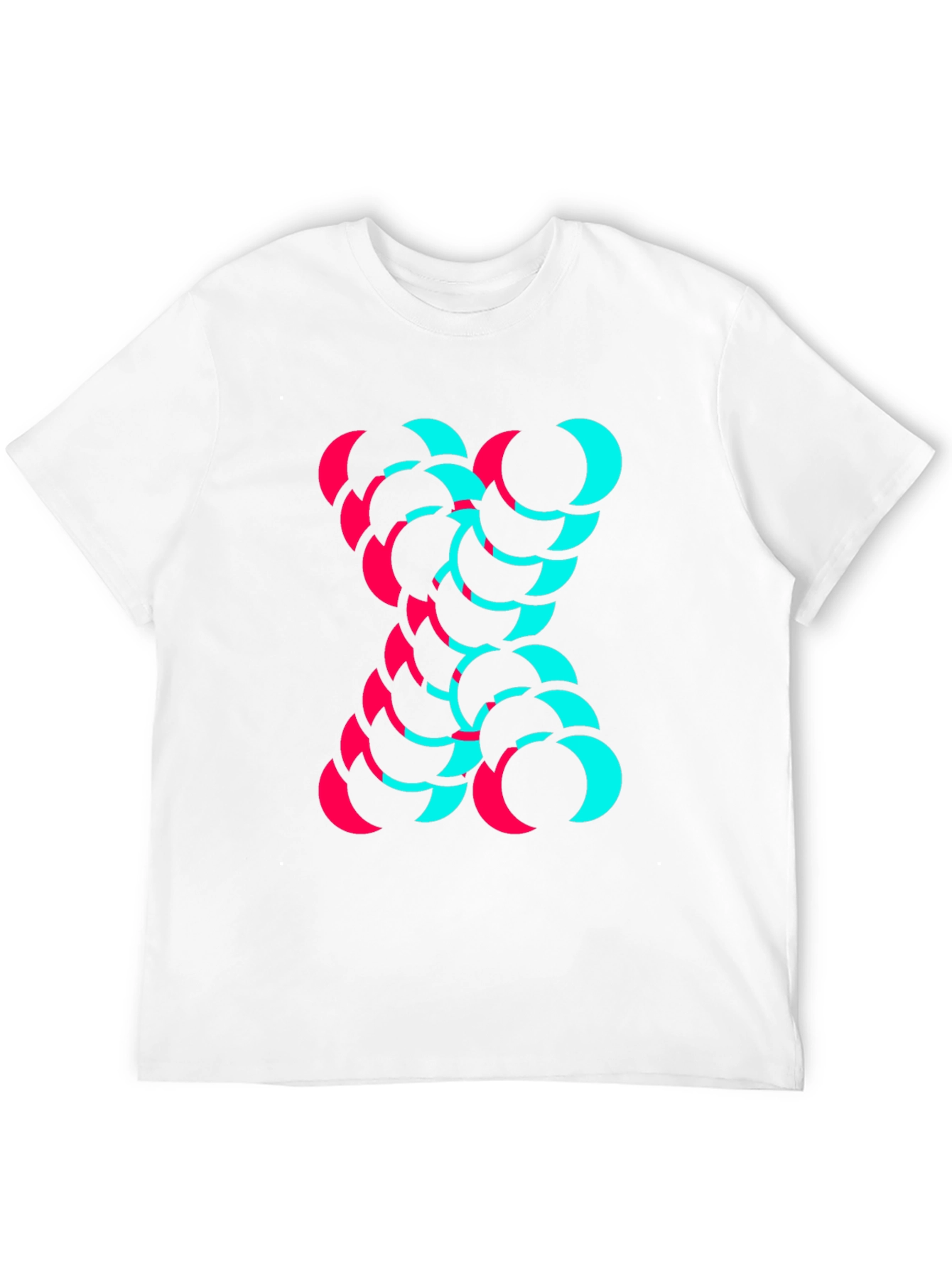 Modern Graphic Tee - Cyan and Magenta Crescent Design