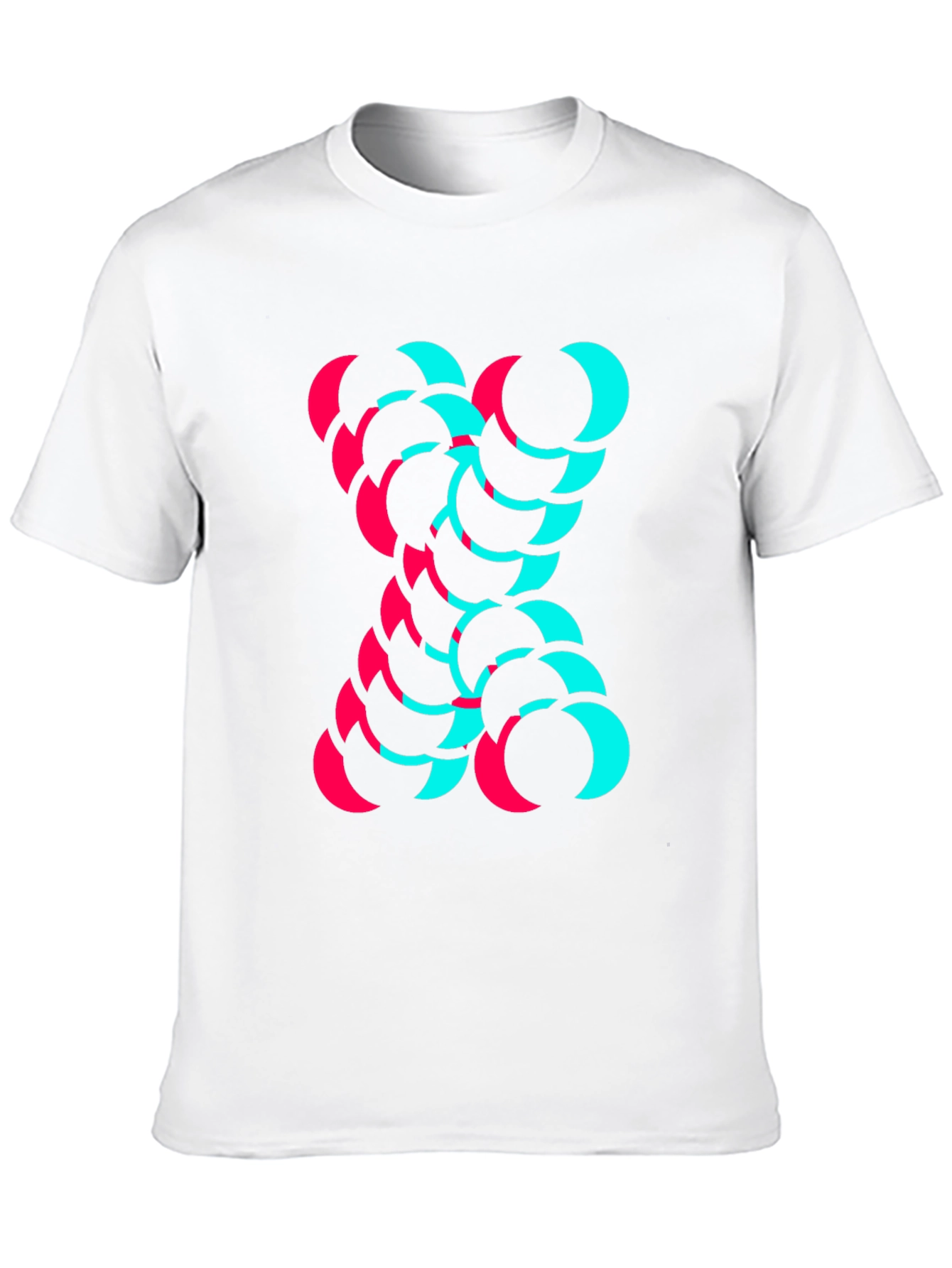 Modern Graphic Tee - Cyan and Magenta Crescent Design