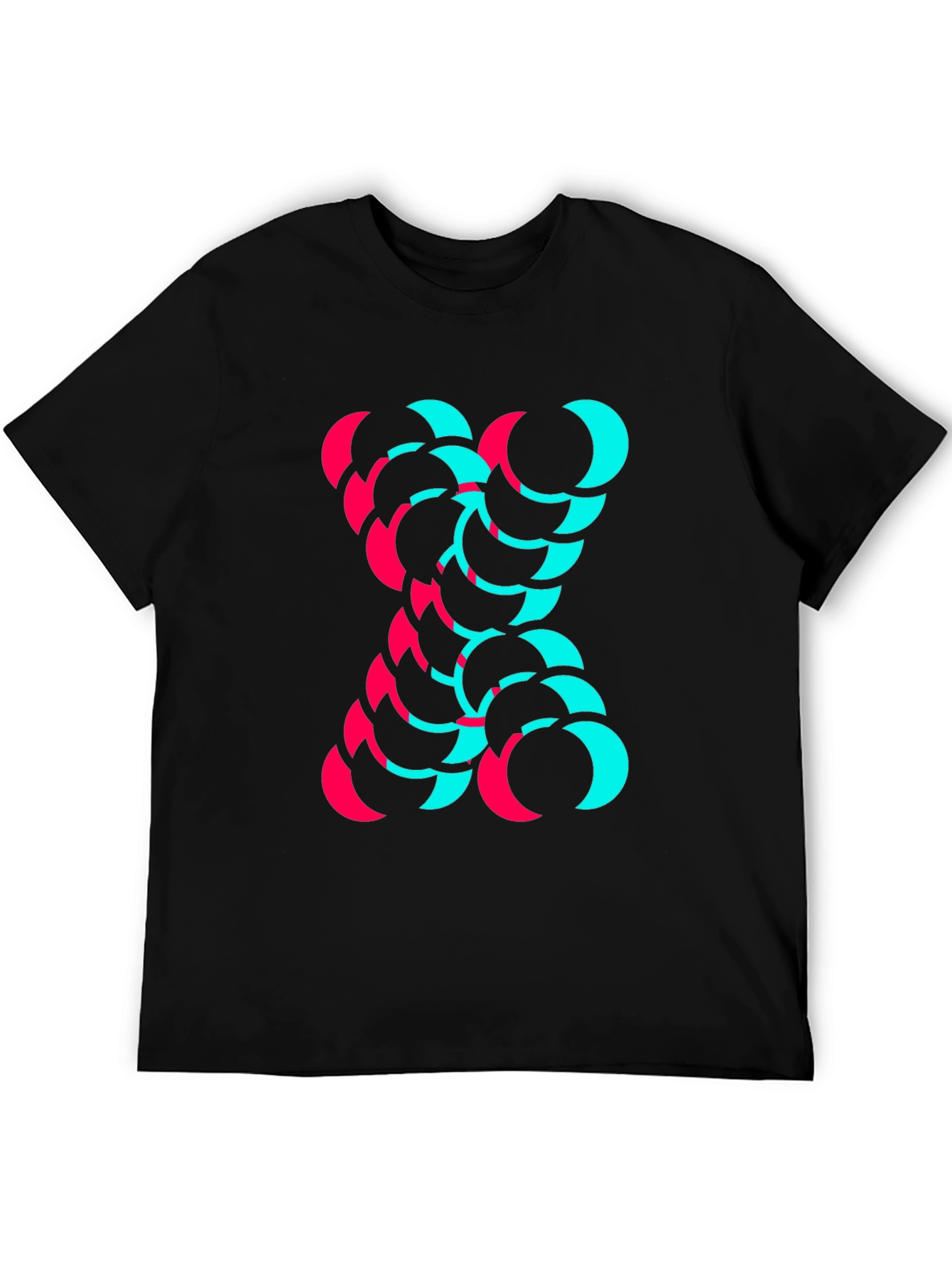 Modern Graphic Tee - Cyan and Magenta Crescent Design