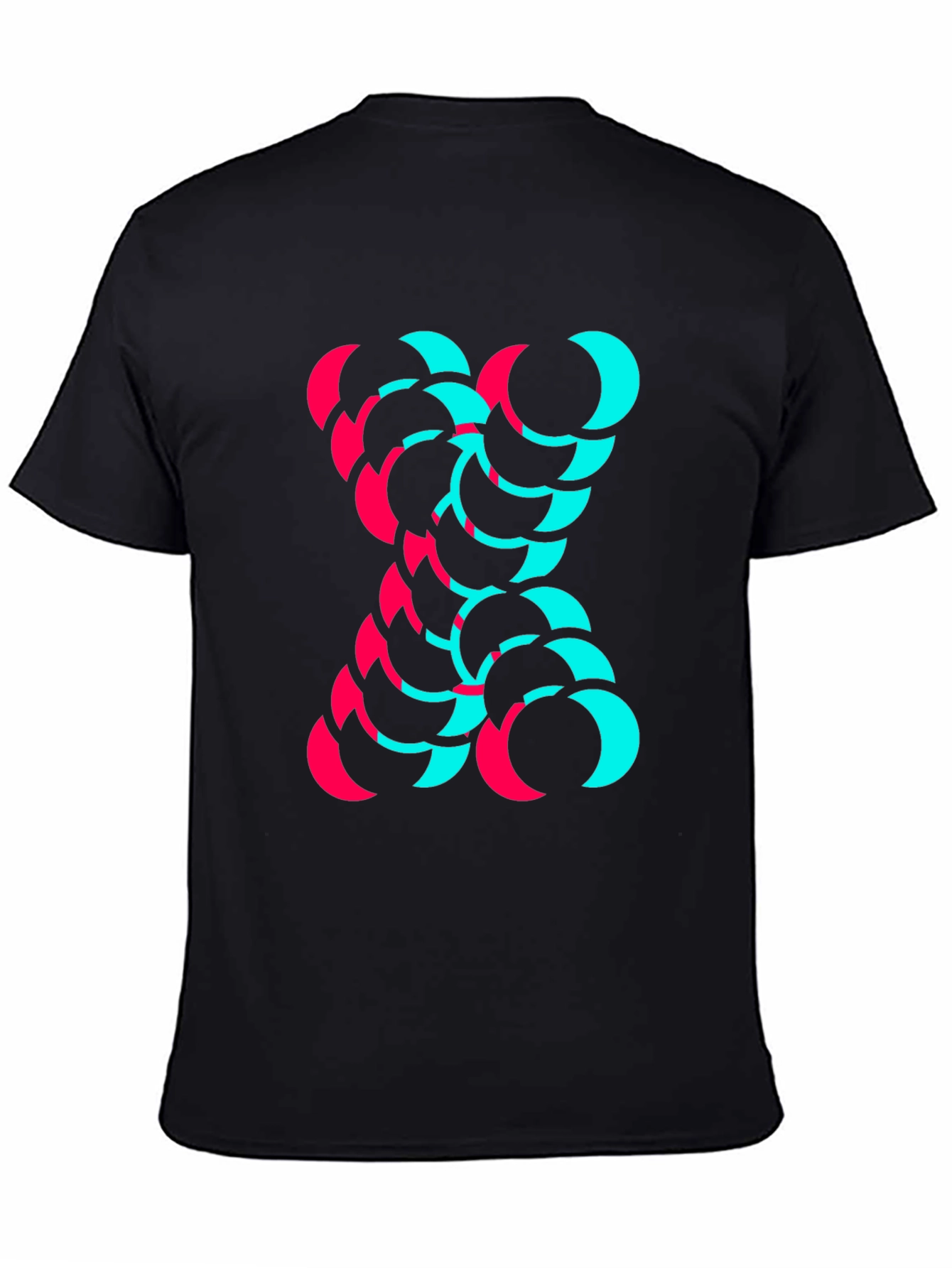Modern Graphic Tee - Cyan and Magenta Crescent Design