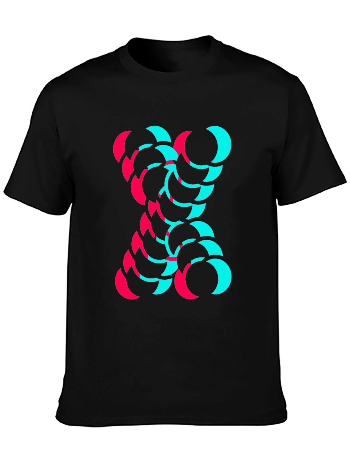 Modern Graphic Tee - Cyan and Magenta Crescent Design
