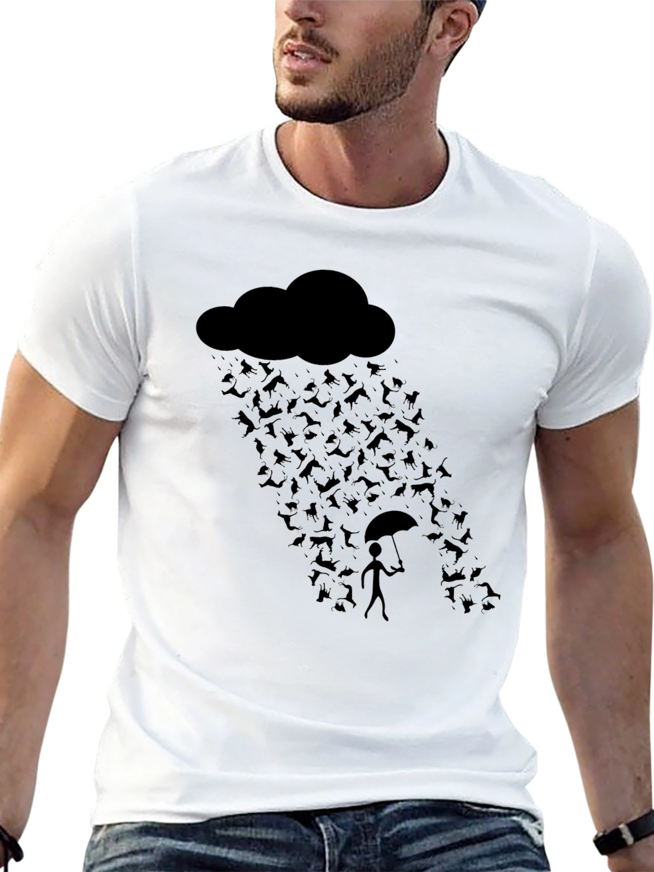 Humorous Raining Cats Graphic T-Shirt