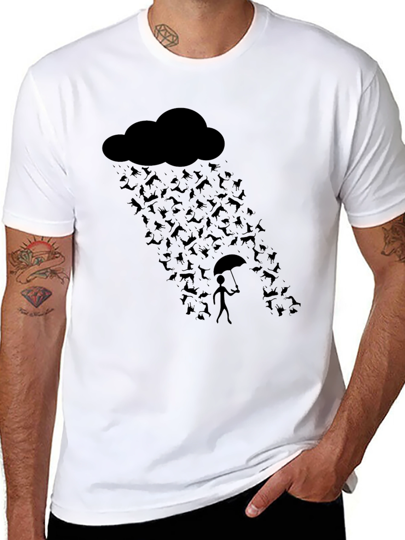 Humorous Raining Cats Graphic T-Shirt