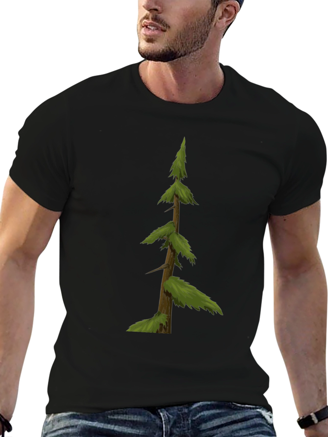 Evergreen Tree Graphic Tee - Nature Inspired Black Shirt