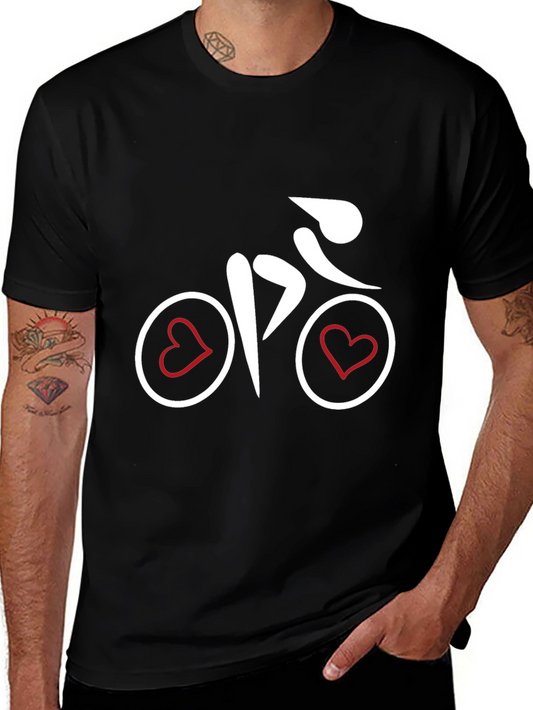 Heart Bicycle Graphic Tee - Black Cotton Shirt