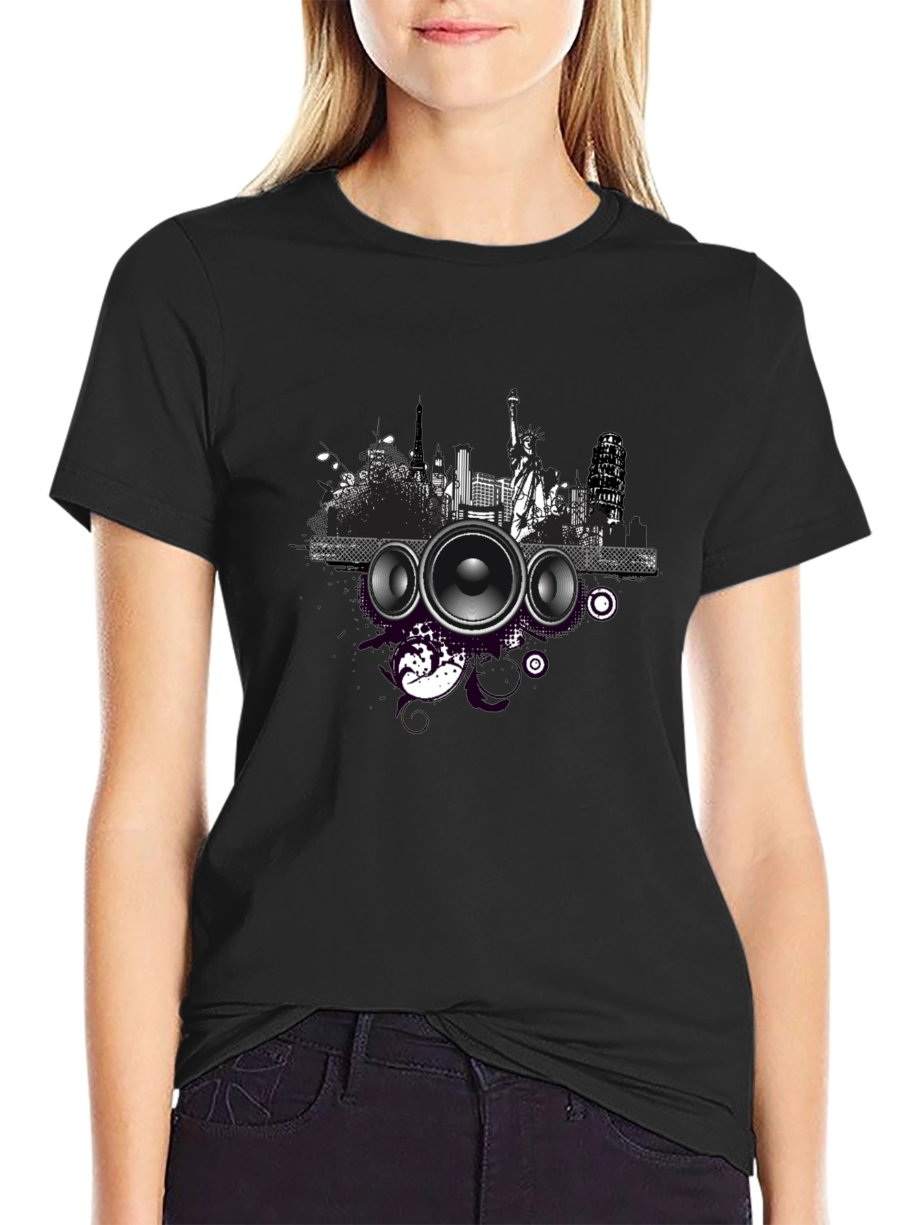 Cityscape Speaker Graphic T-Shirt - Black