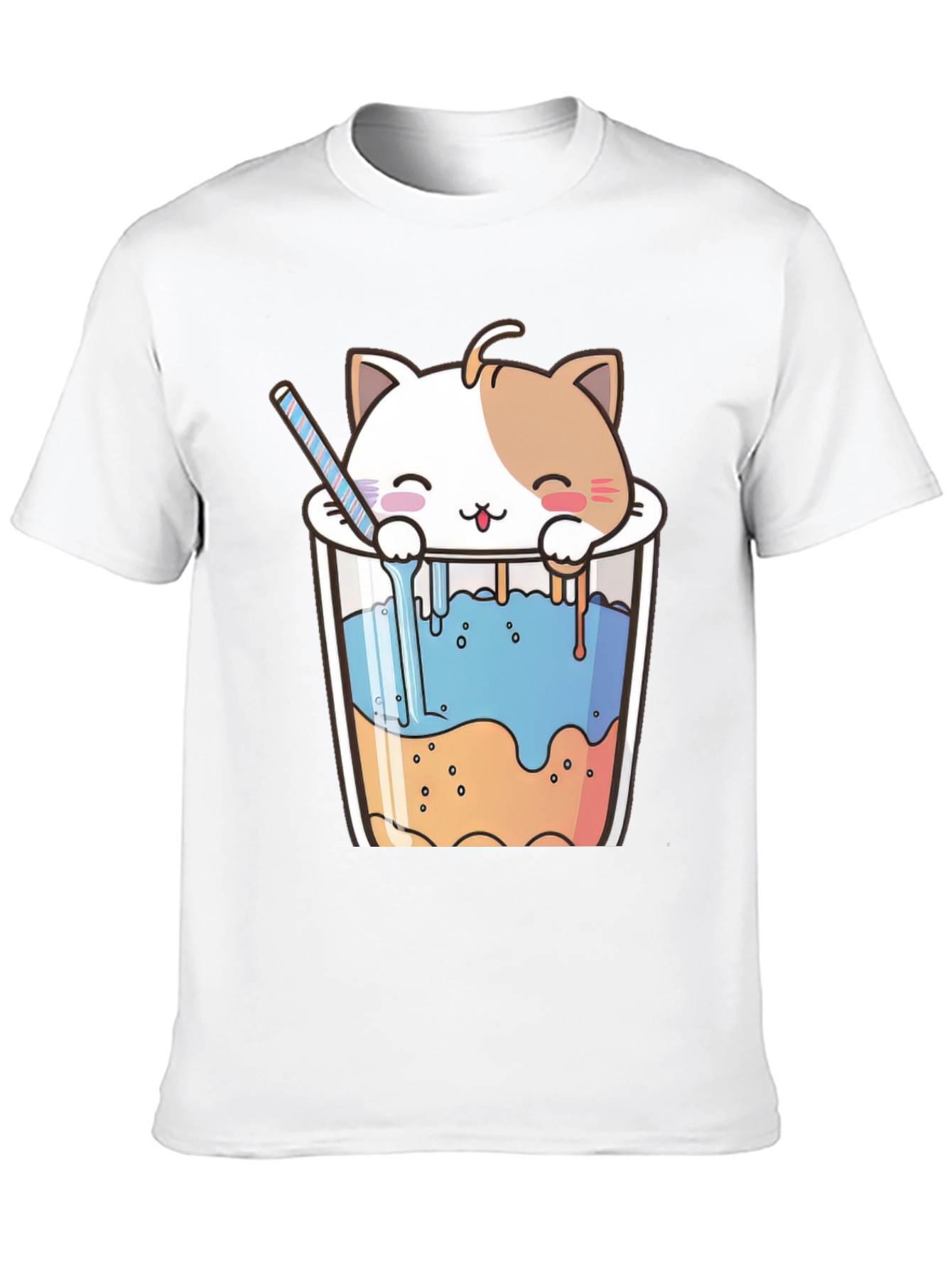 Cute Cat Bubble Tea Black T-Shirt