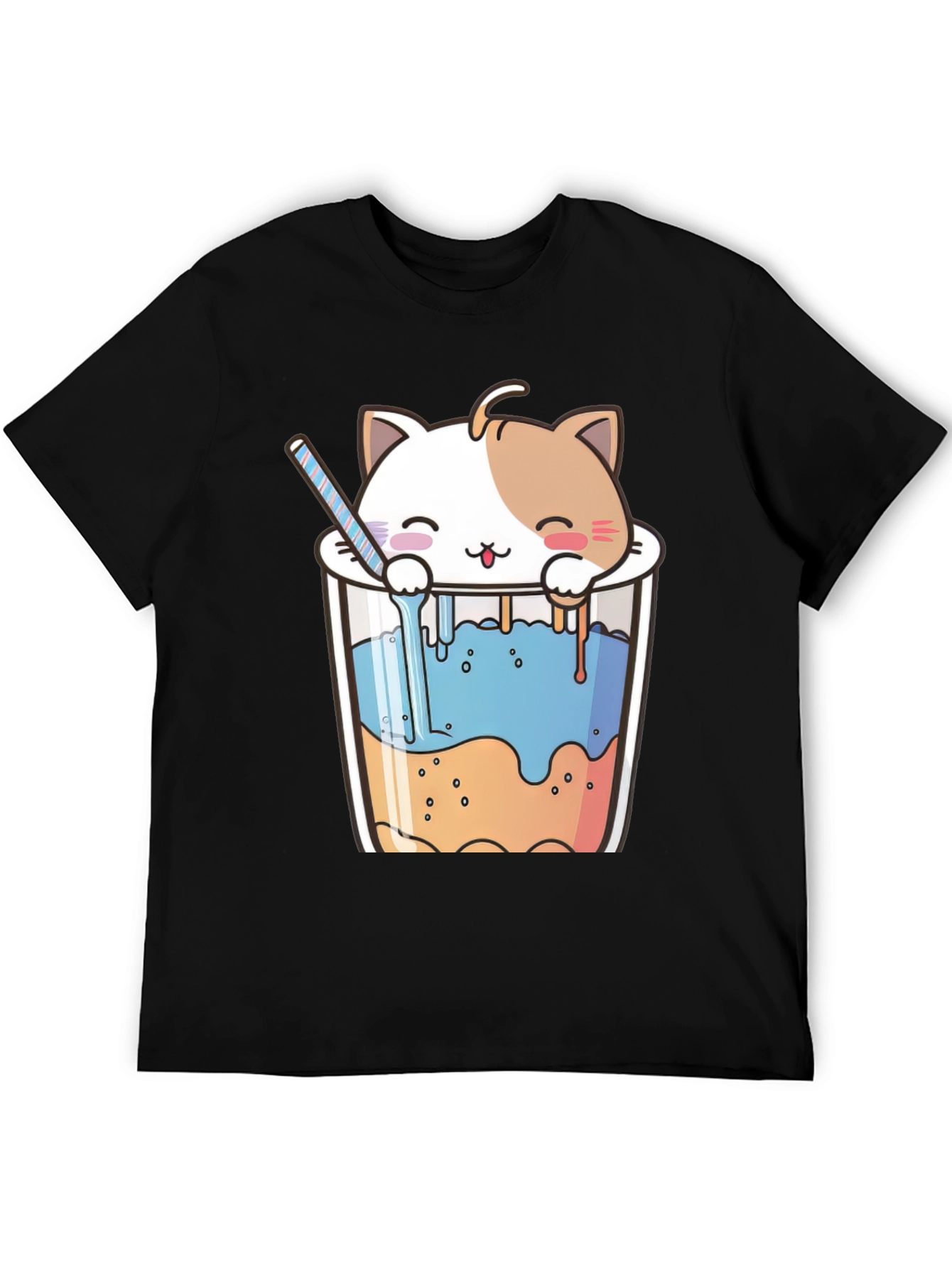 Cute Cat Bubble Tea Black T-Shirt