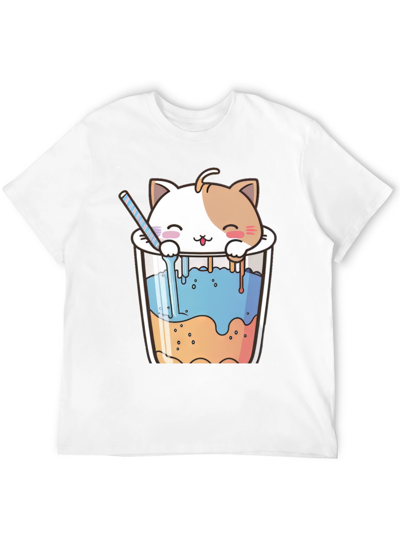 Cute Cat Bubble Tea Black T-Shirt