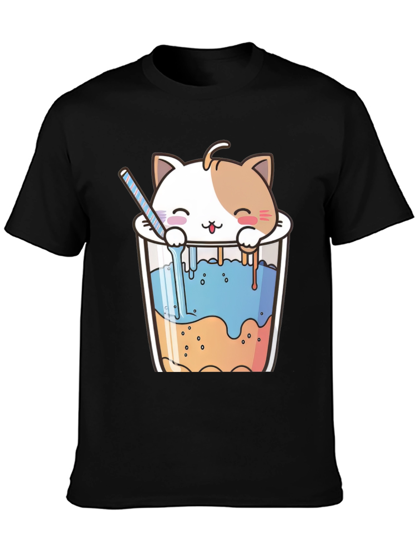 Cute Cat Bubble Tea Black T-Shirt