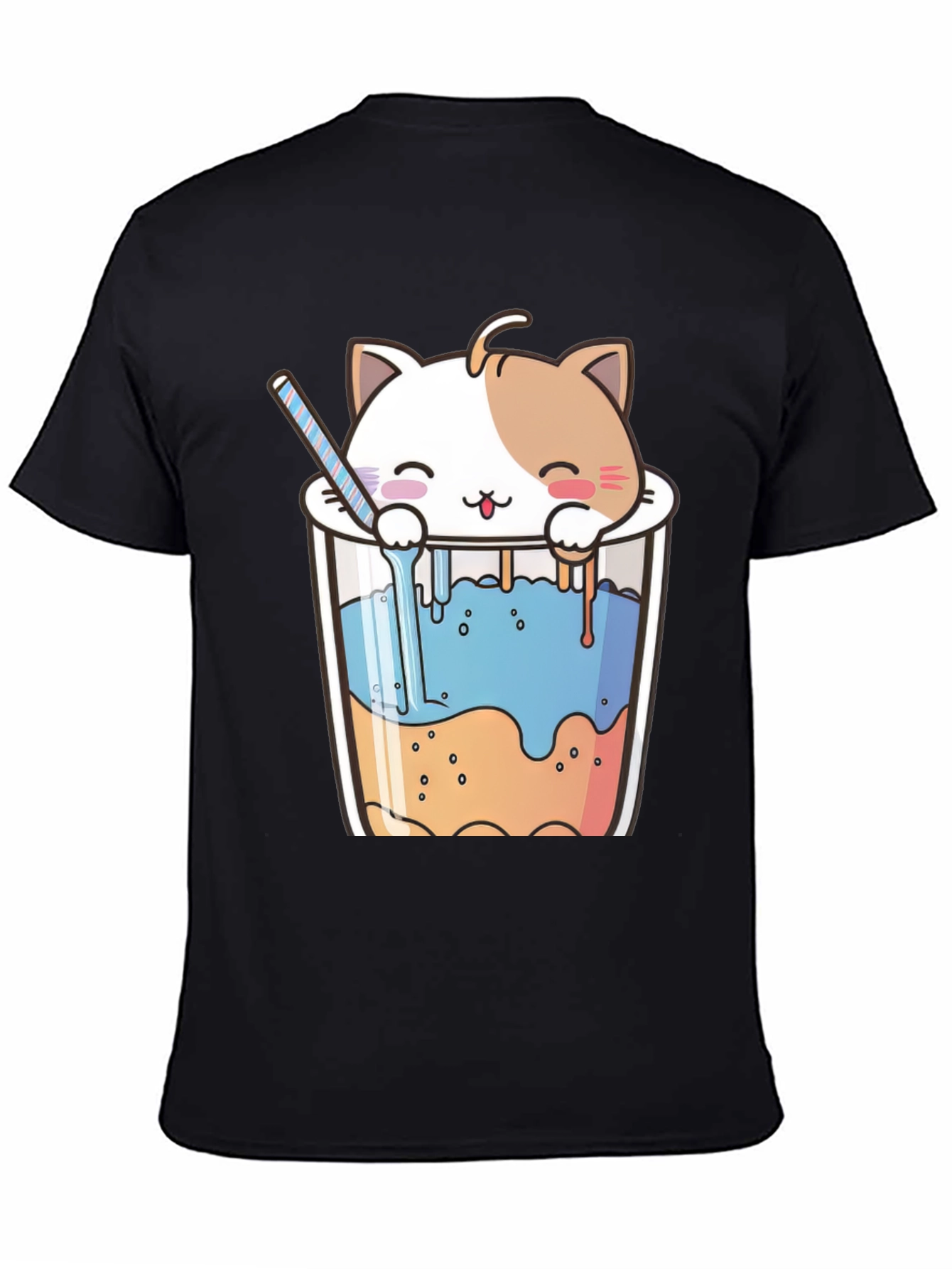 Cute Cat Bubble Tea Black T-Shirt