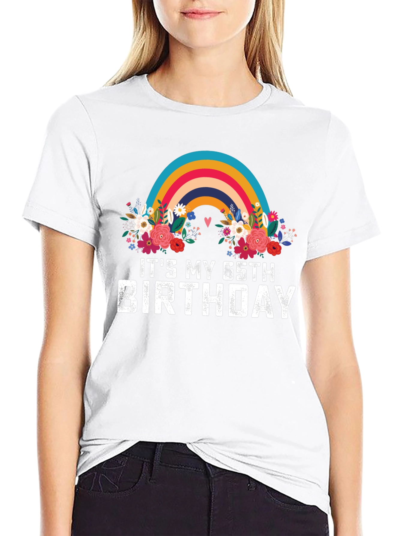 Its My 65th Birthday Rainbow Floral Tee