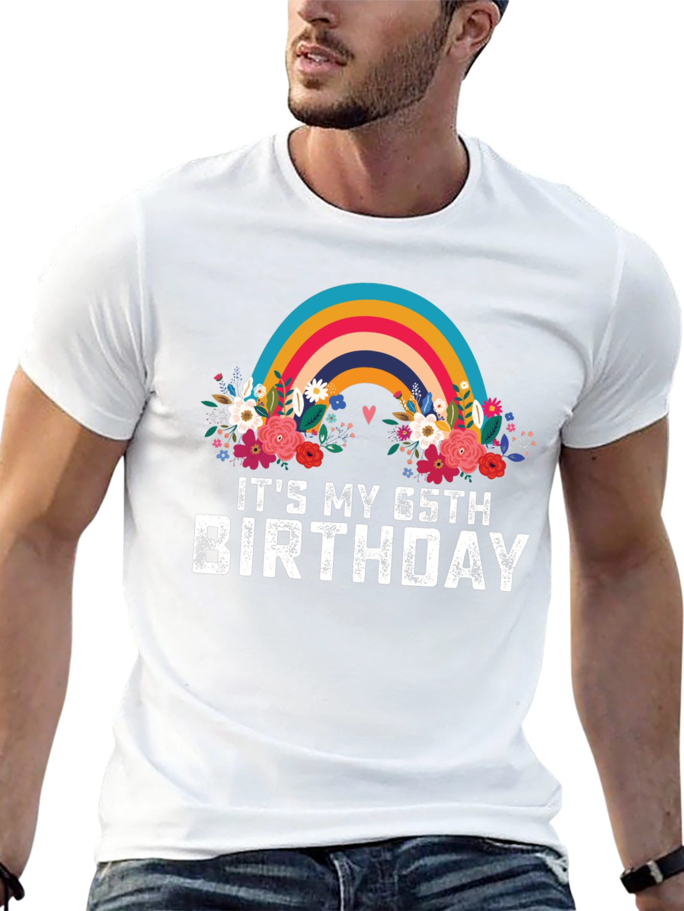 Its My 65th Birthday Rainbow Floral Tee