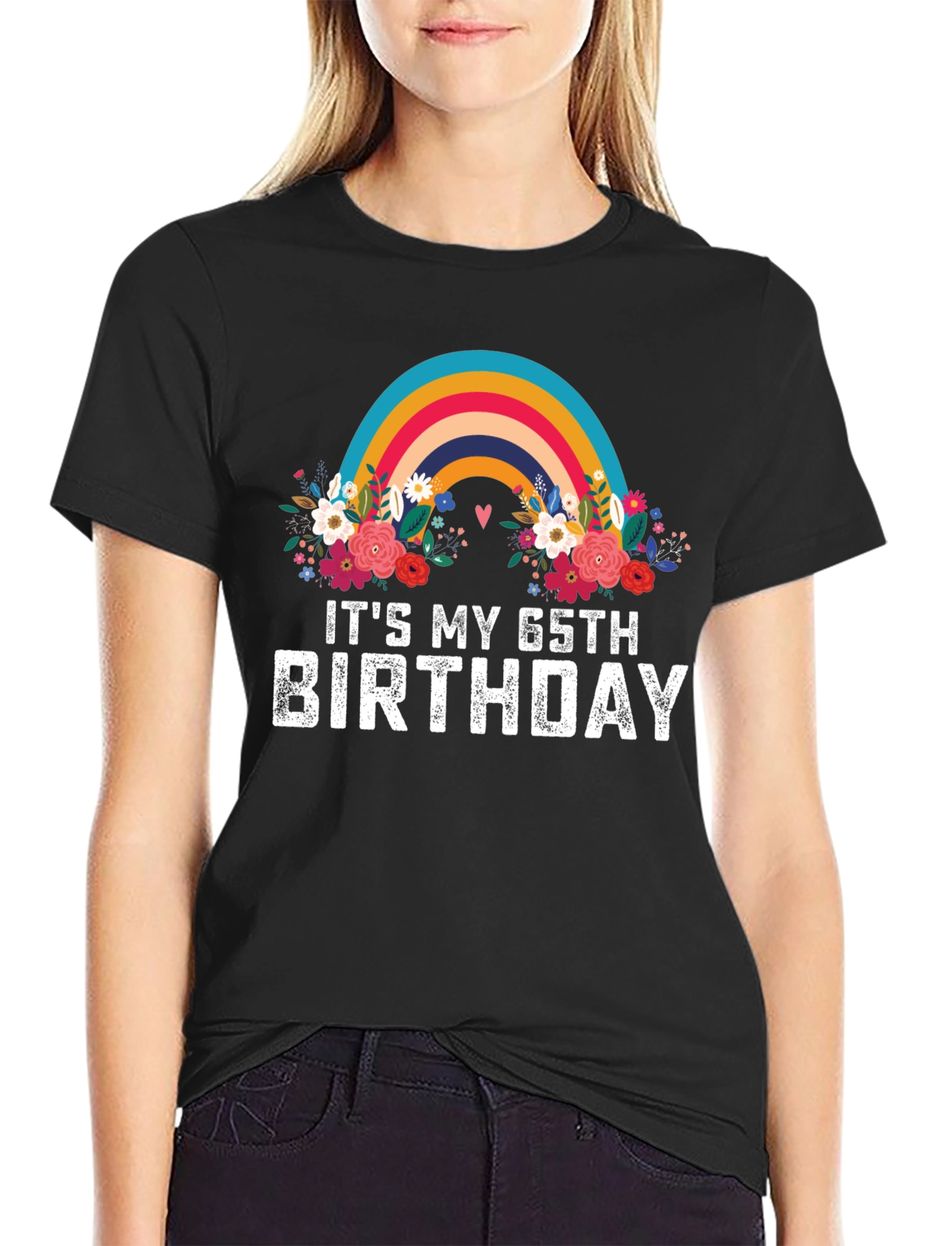 Its My 65th Birthday Rainbow Floral Tee