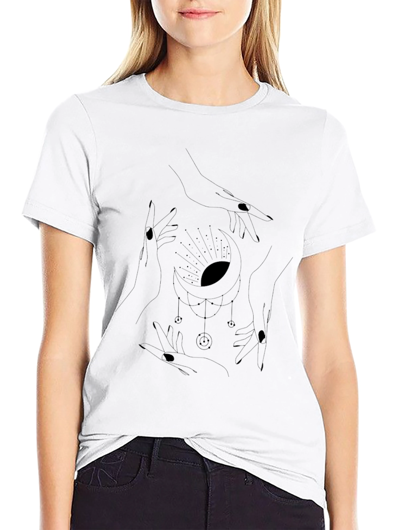 Mystic Moon Hands Graphic Black Tee