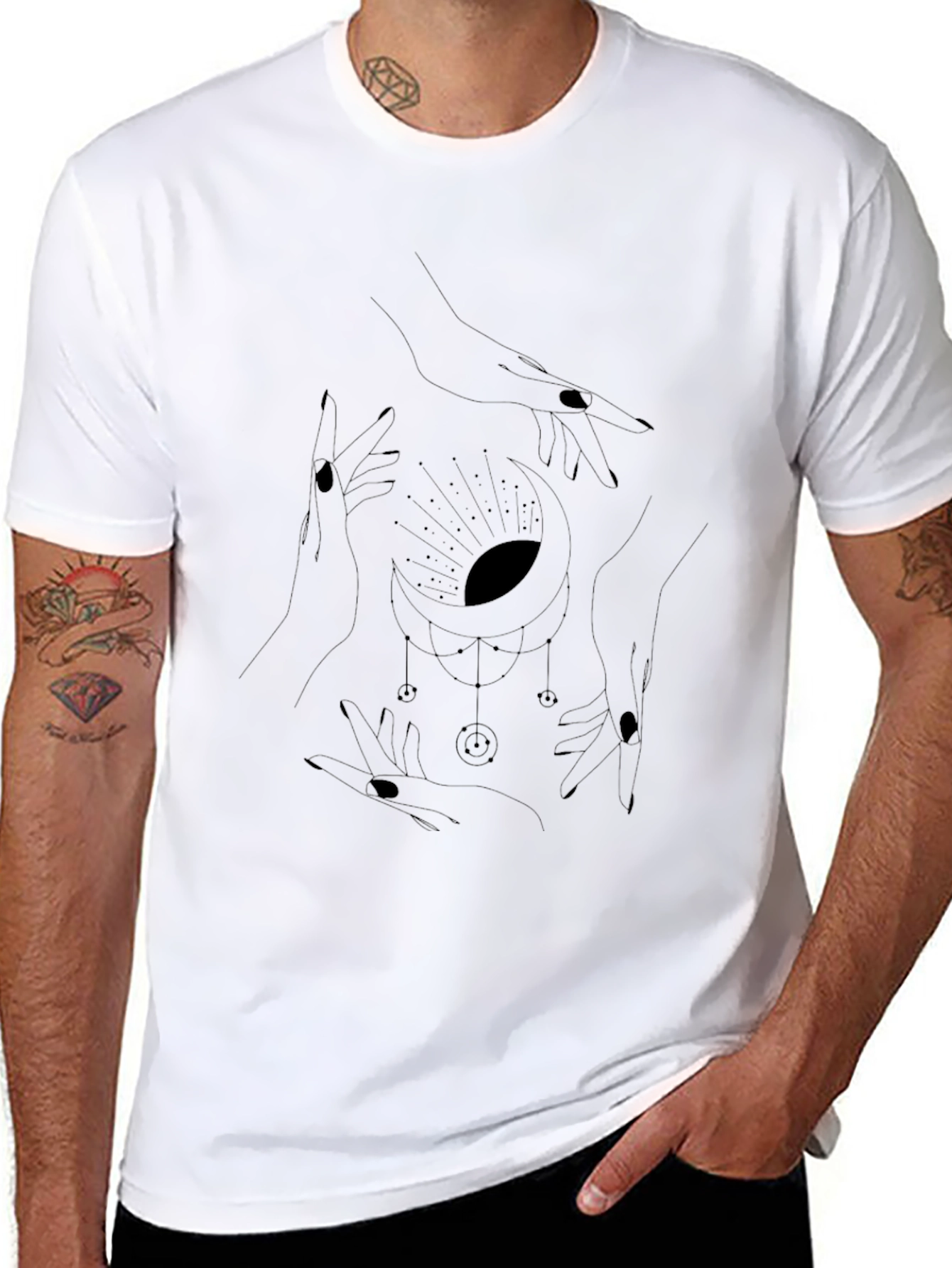 Mystic Moon Hands Graphic Black Tee