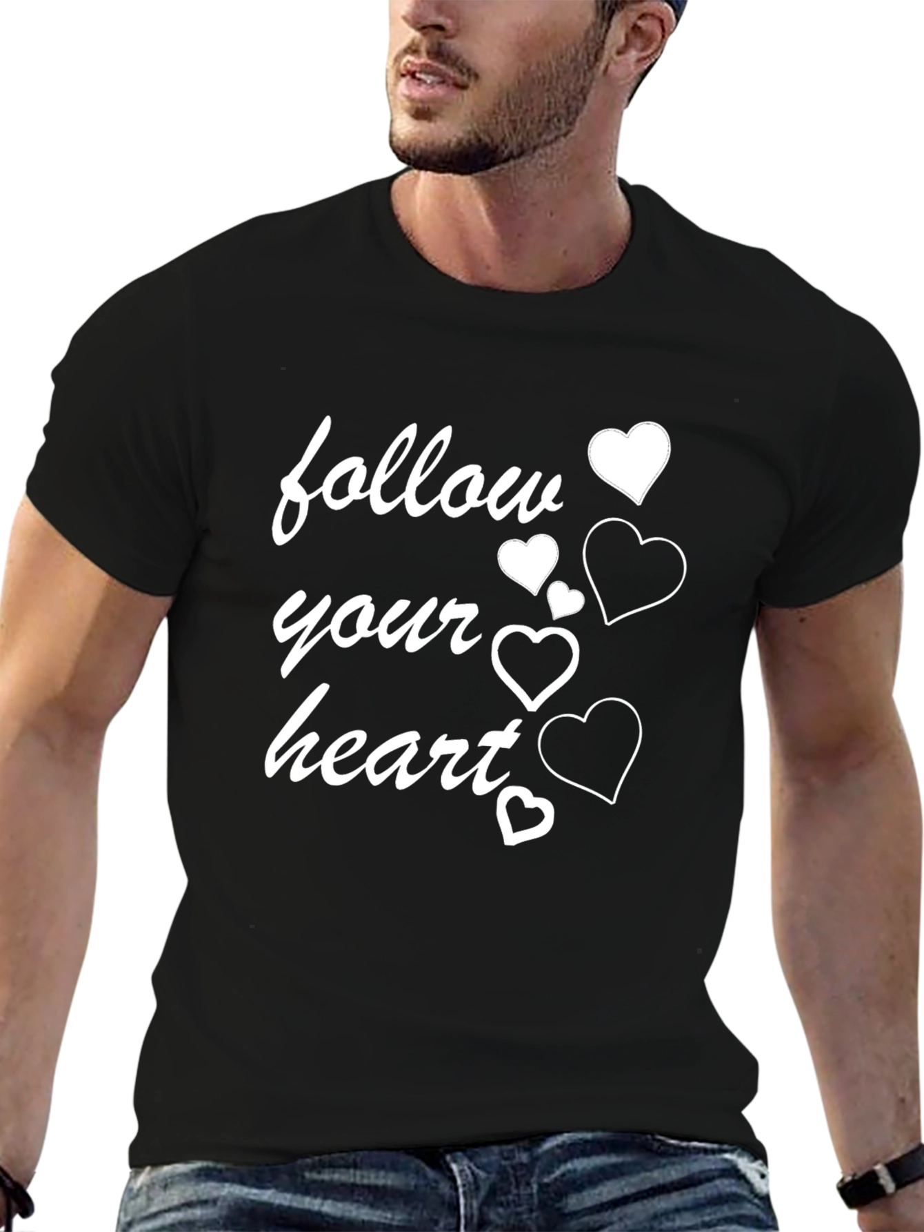 Follow Your Heart Graphic T-Shirt - Stylish Black Tee