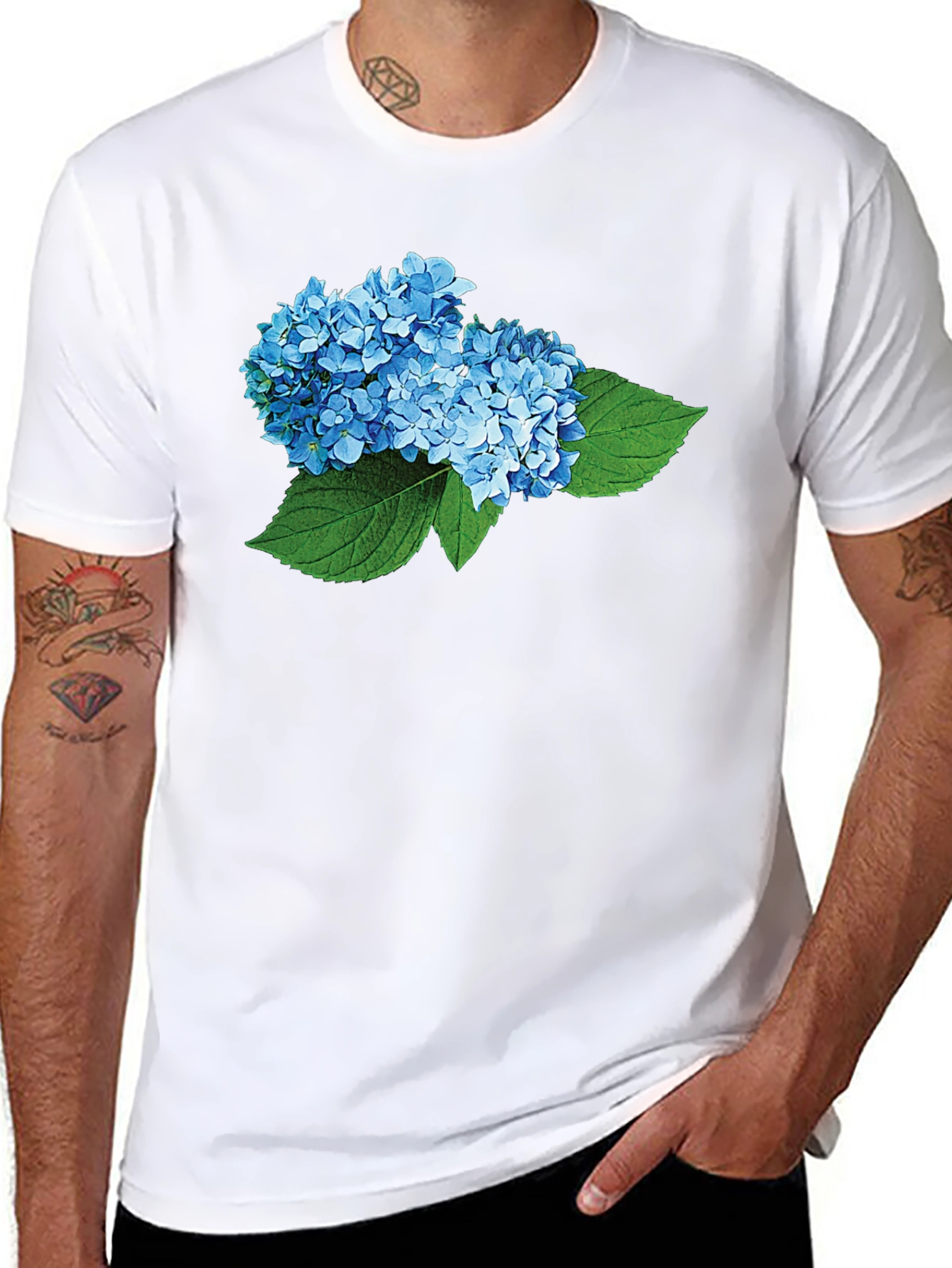 Hydrangea Flower Graphic Black T-Shirt