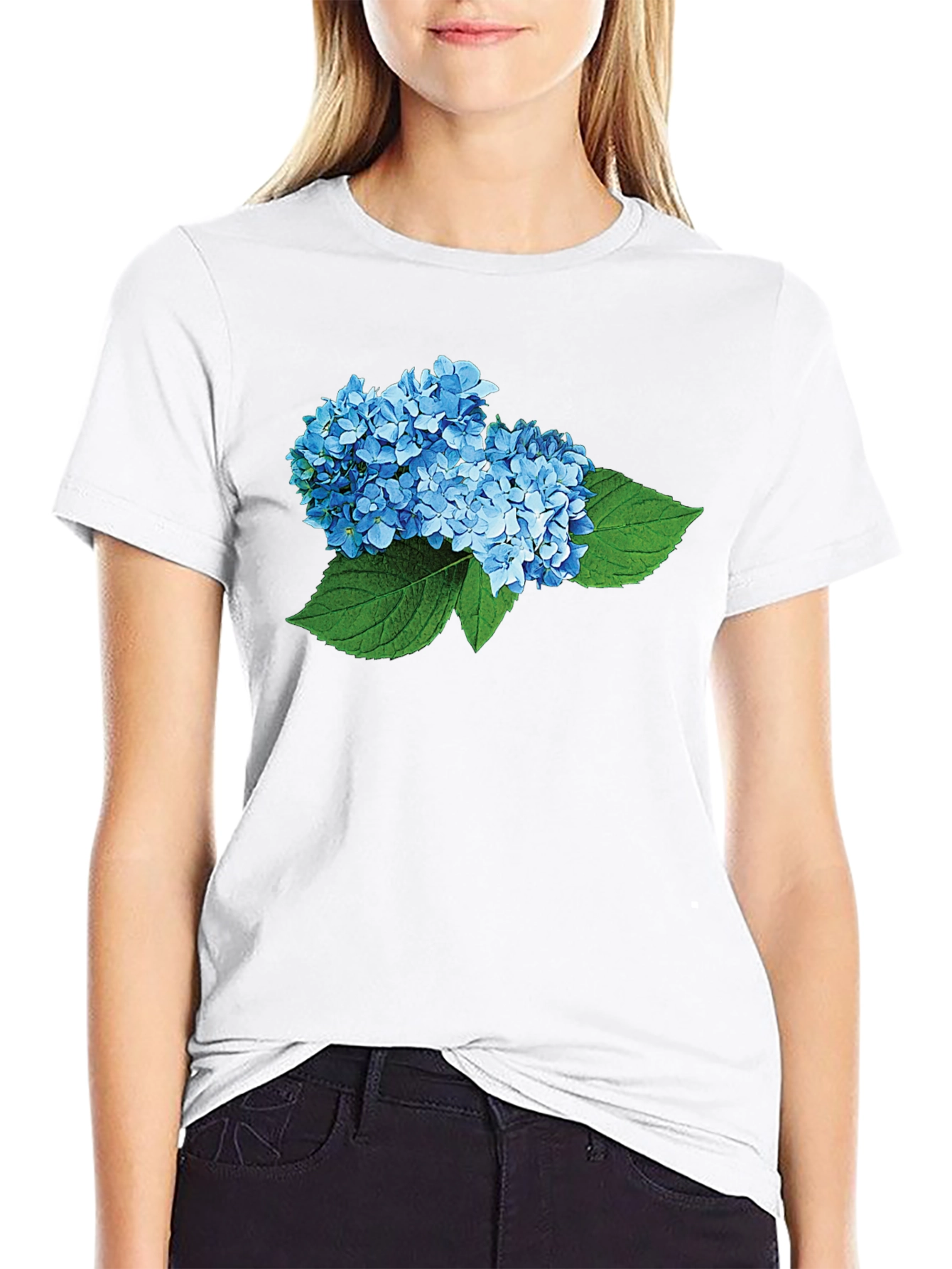 Hydrangea Flower Graphic Black T-Shirt