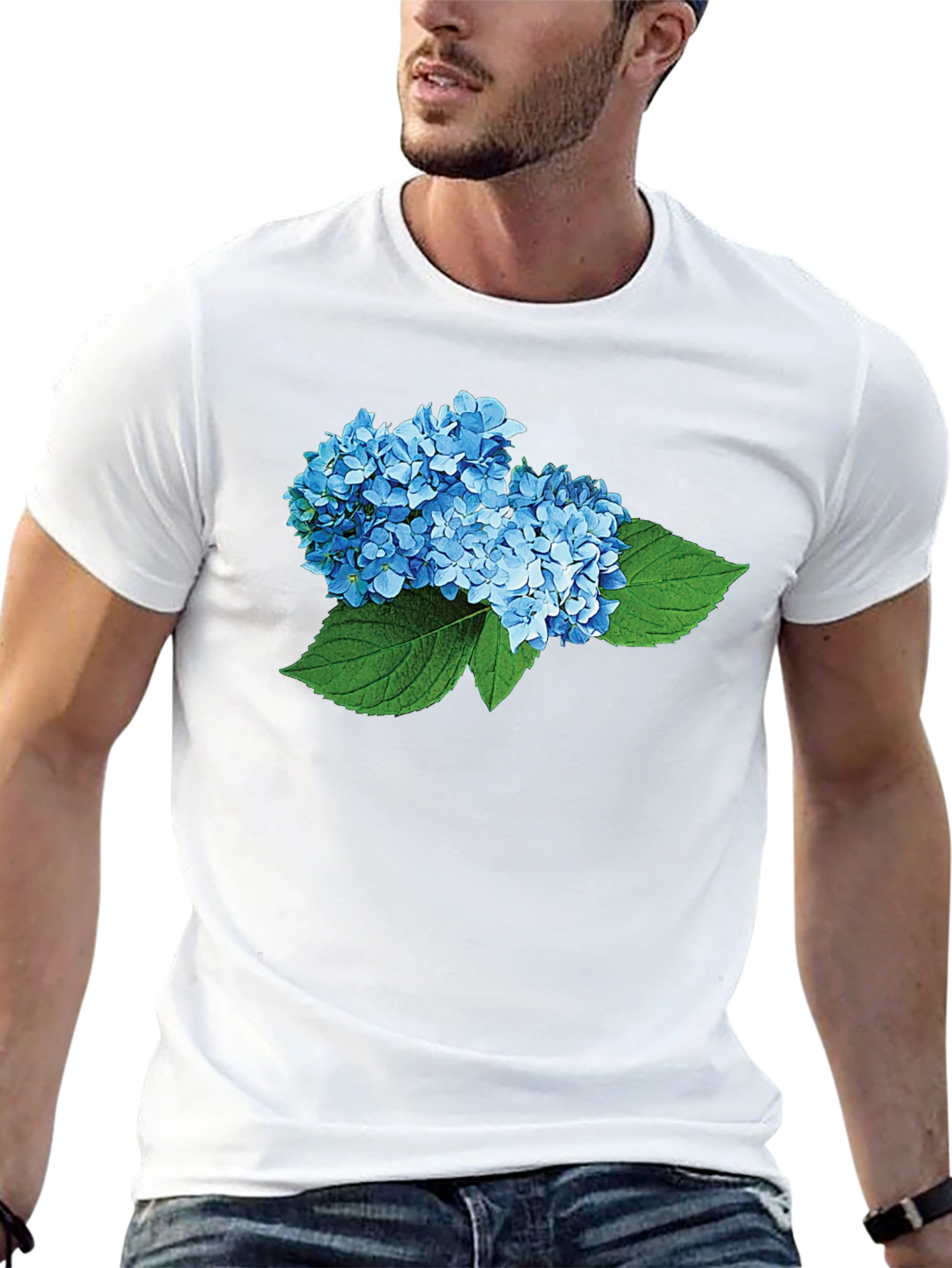 Hydrangea Flower Graphic Black T-Shirt