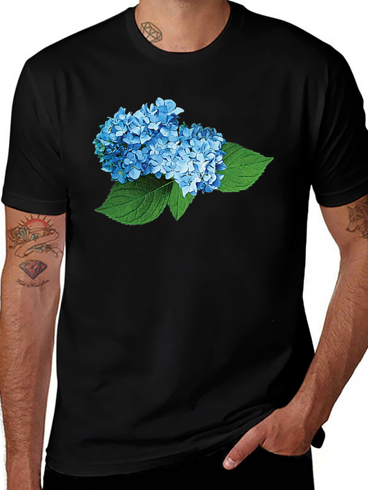 Hydrangea Flower Graphic Black T-Shirt