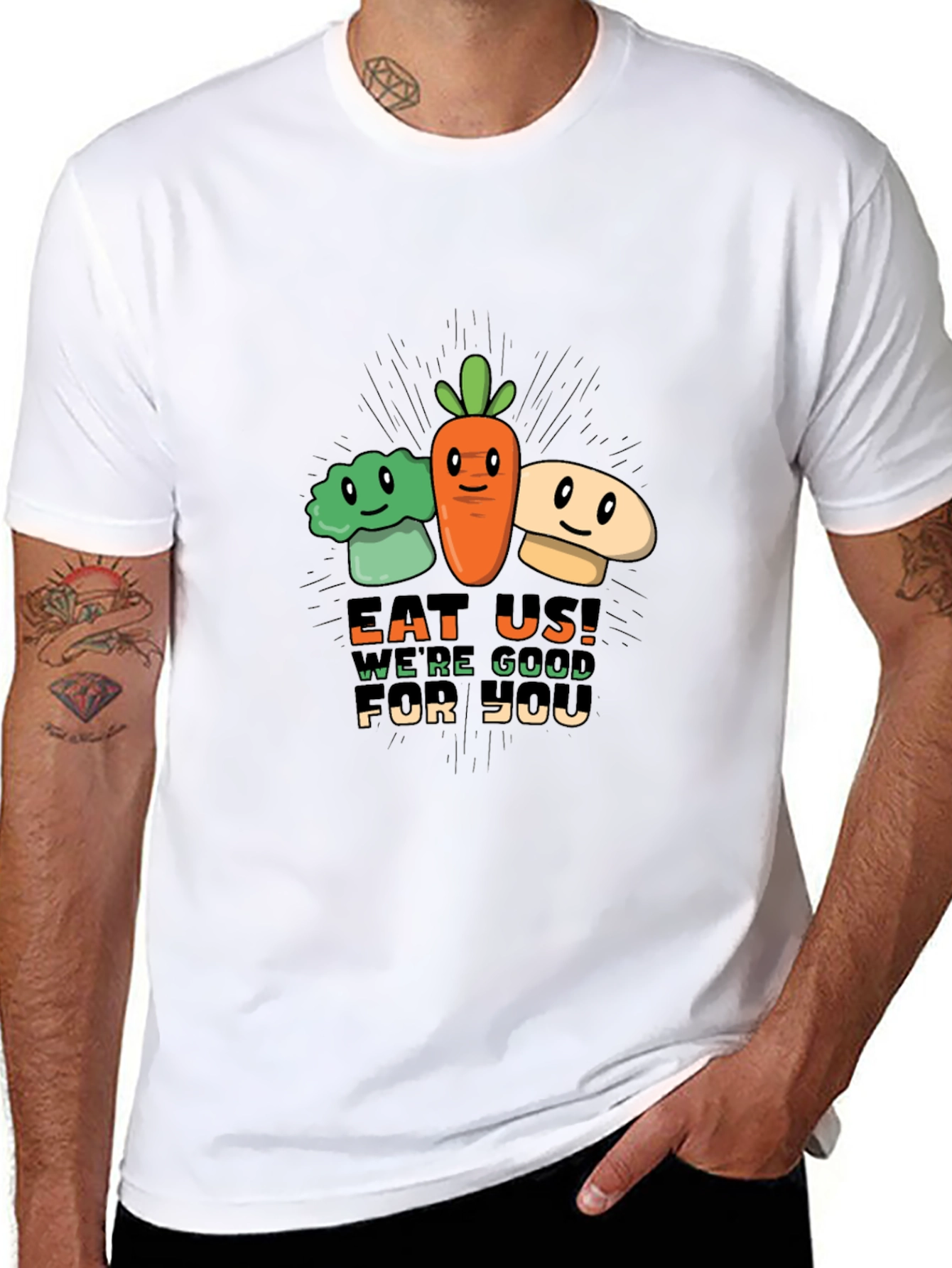 Eat Us! Vegetable Graphic Print Black Tee
