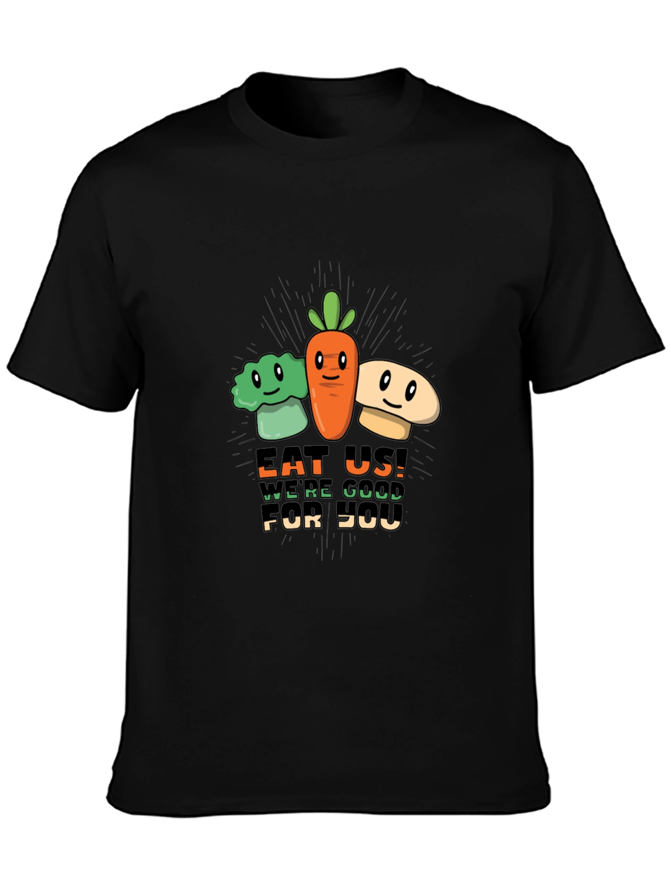 Eat Us! Vegetable Graphic Print Black Tee