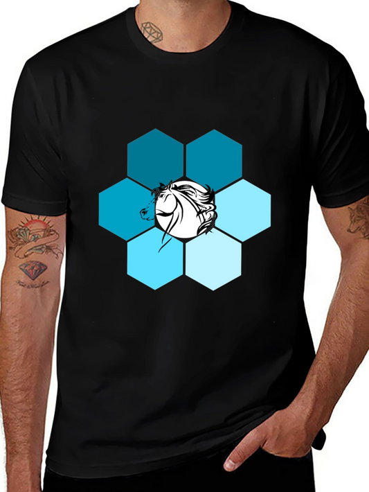 Hexagon Horse Graphic Print Crew Neck T-Shirt