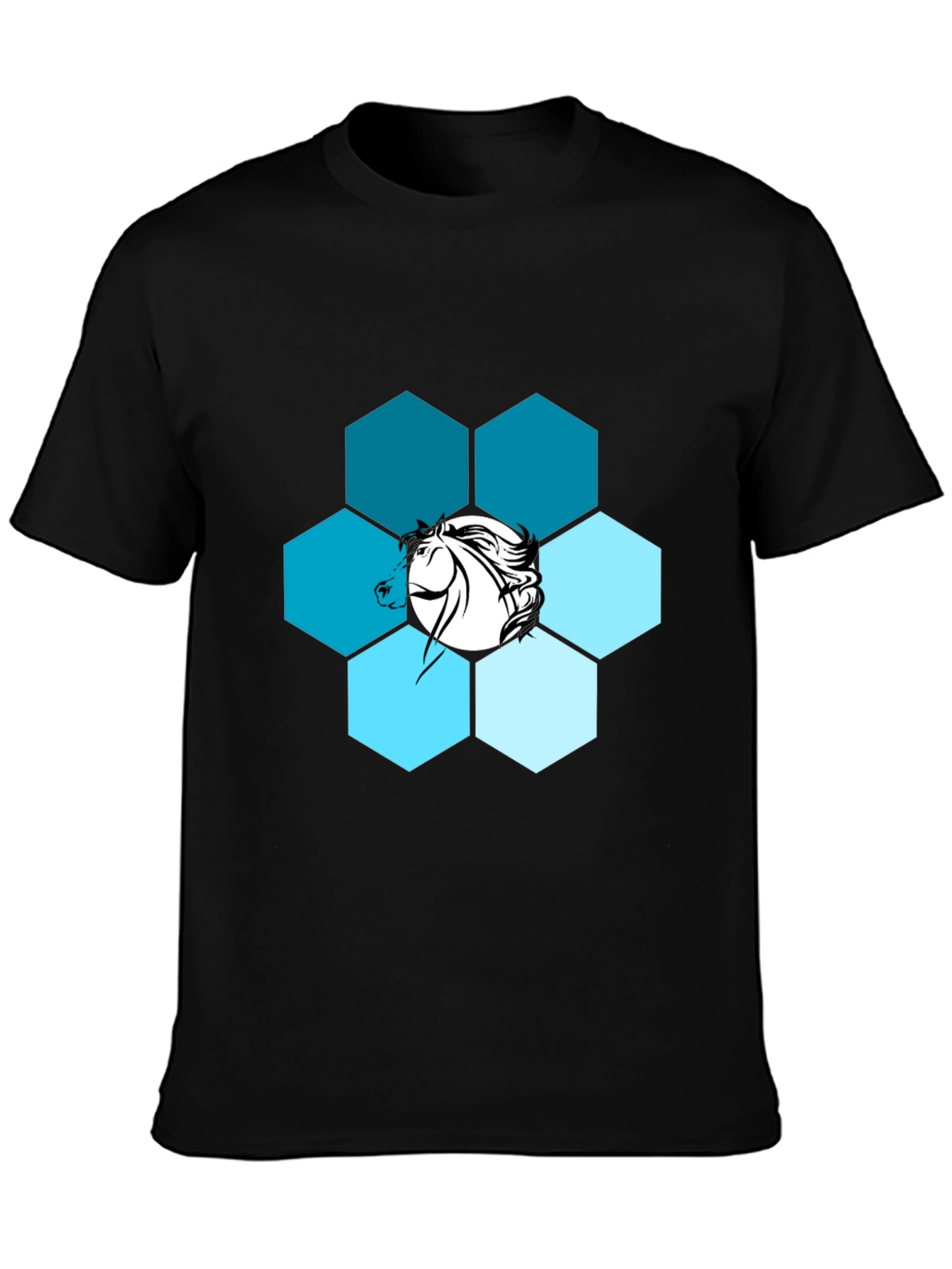 Hexagon Horse Graphic Print Crew Neck T-Shirt