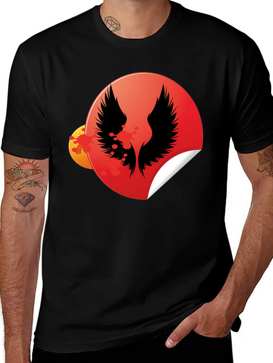 Black Graphic Tee - Wings Circle Design