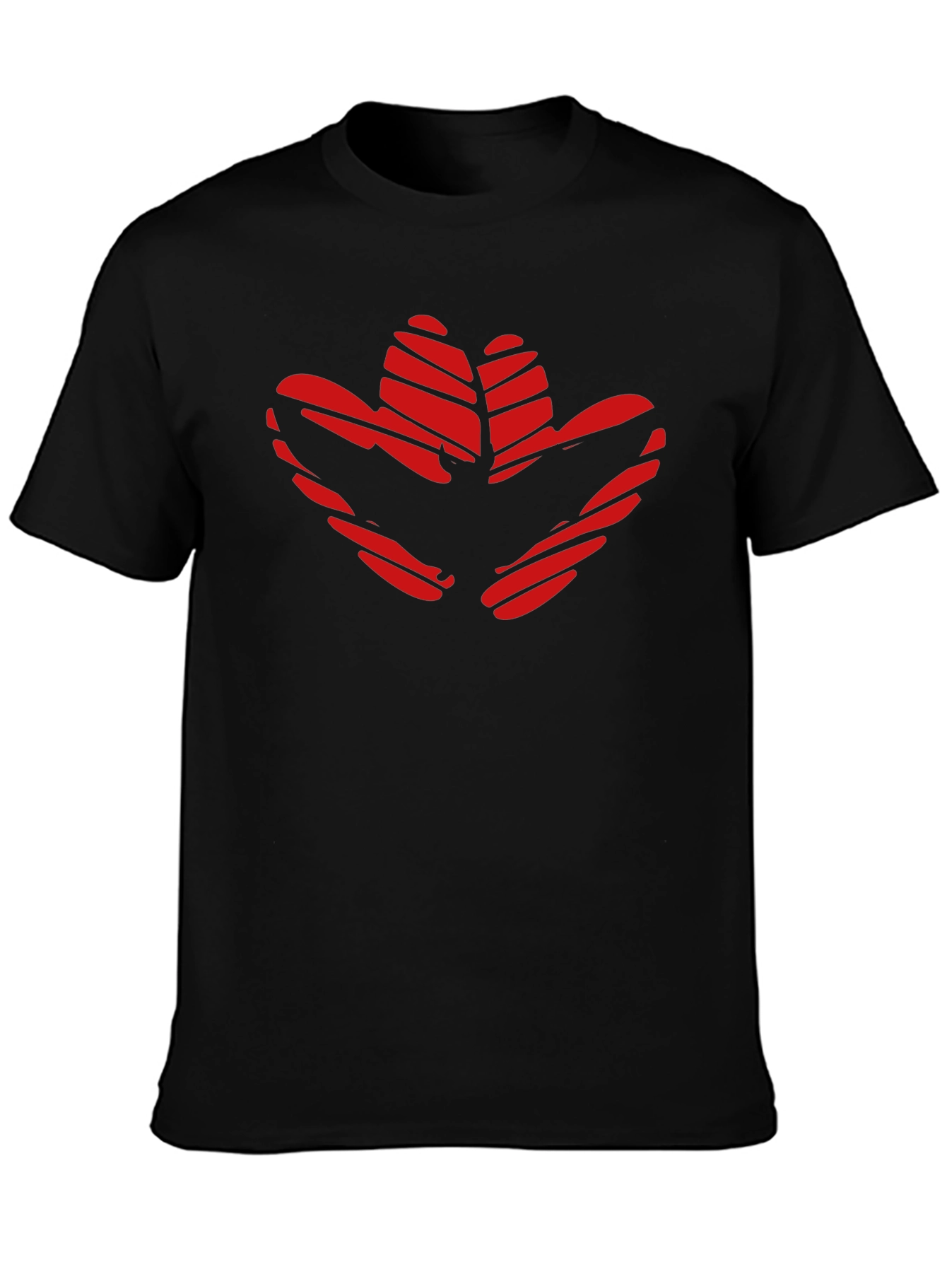 Red Flower Print Black T-Shirt