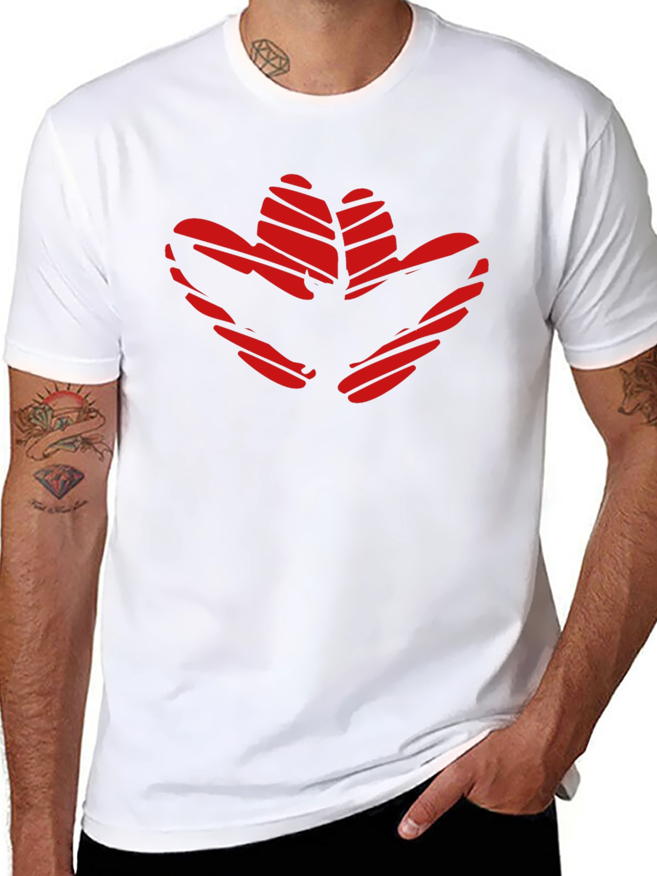 Red Flower Print Black T-Shirt