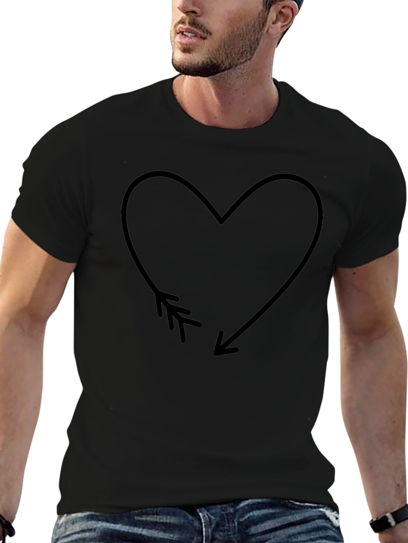 Heart Arrow Graphic Tee - Black Casual T-Shirt