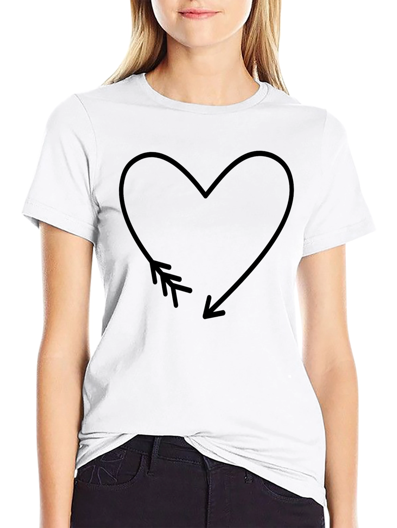 Heart Arrow Graphic Tee - Black Casual T-Shirt