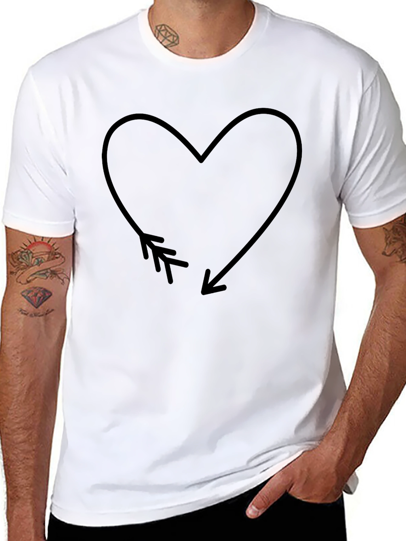Heart Arrow Graphic Tee - Black Casual T-Shirt