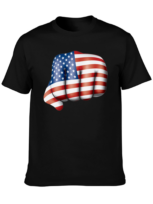 USA Flag Fist Graphic Black T-Shirt